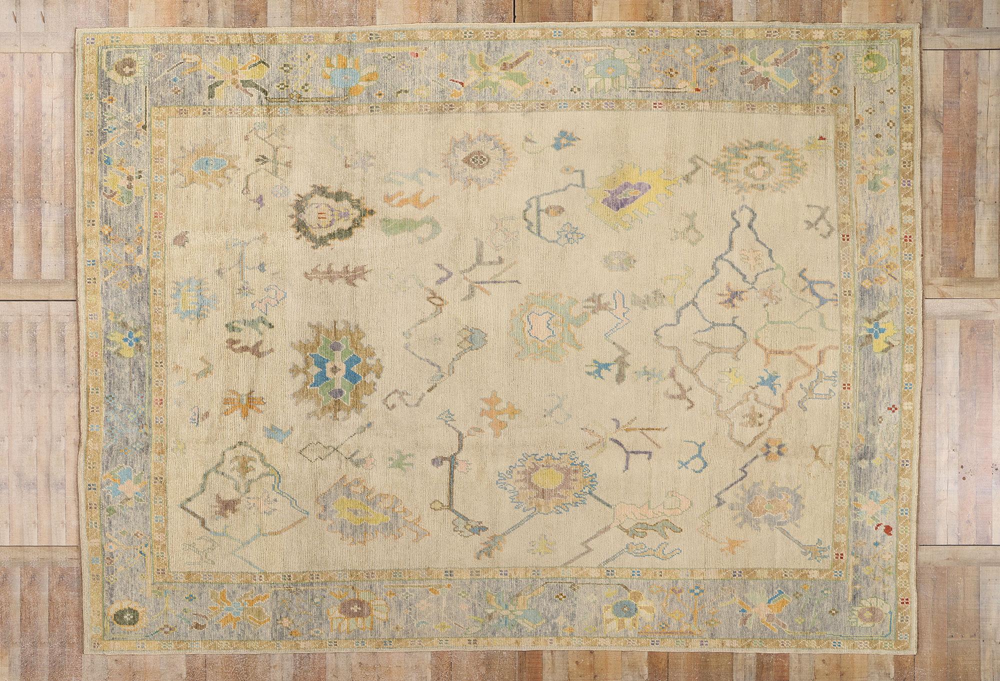 New Modern Colorful Turkish Oushak Carpet with Transitional Style For Sale 2