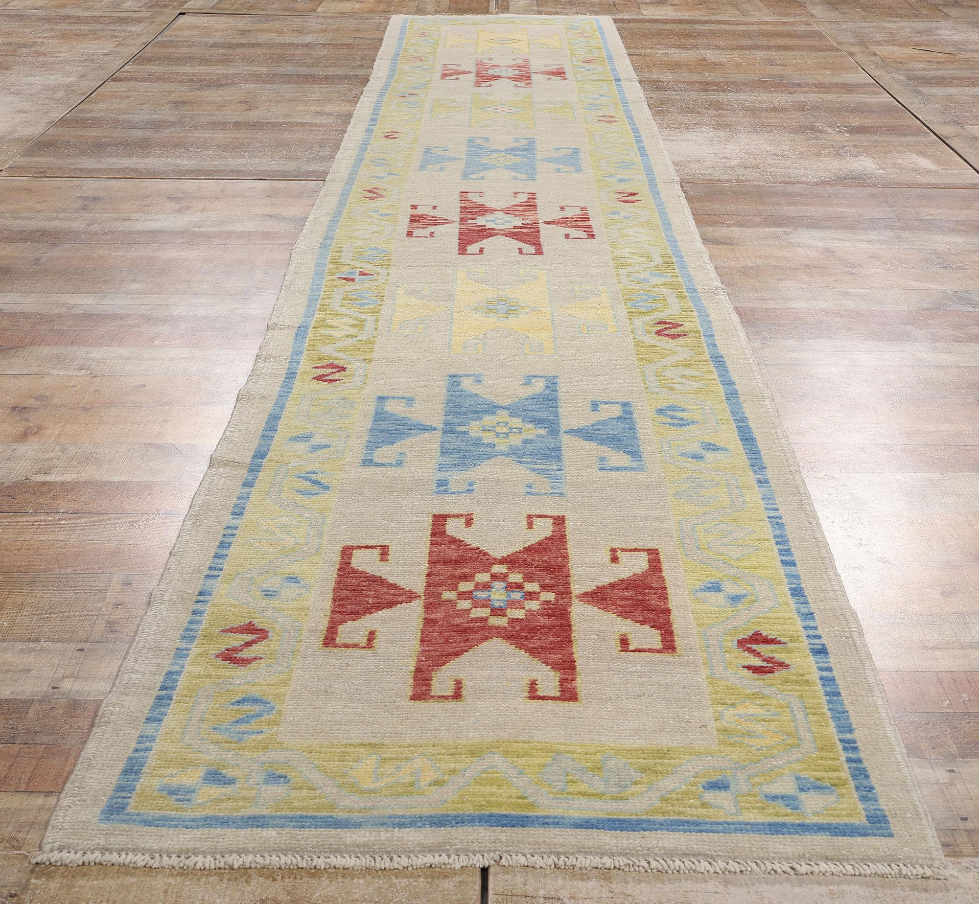 Wool New Modern Colorful Turkish Oushak Carpet with Tribal Style For Sale