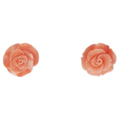 New modern Coral 18 Karat Yellow Gold Rose shaped Stud Earrings