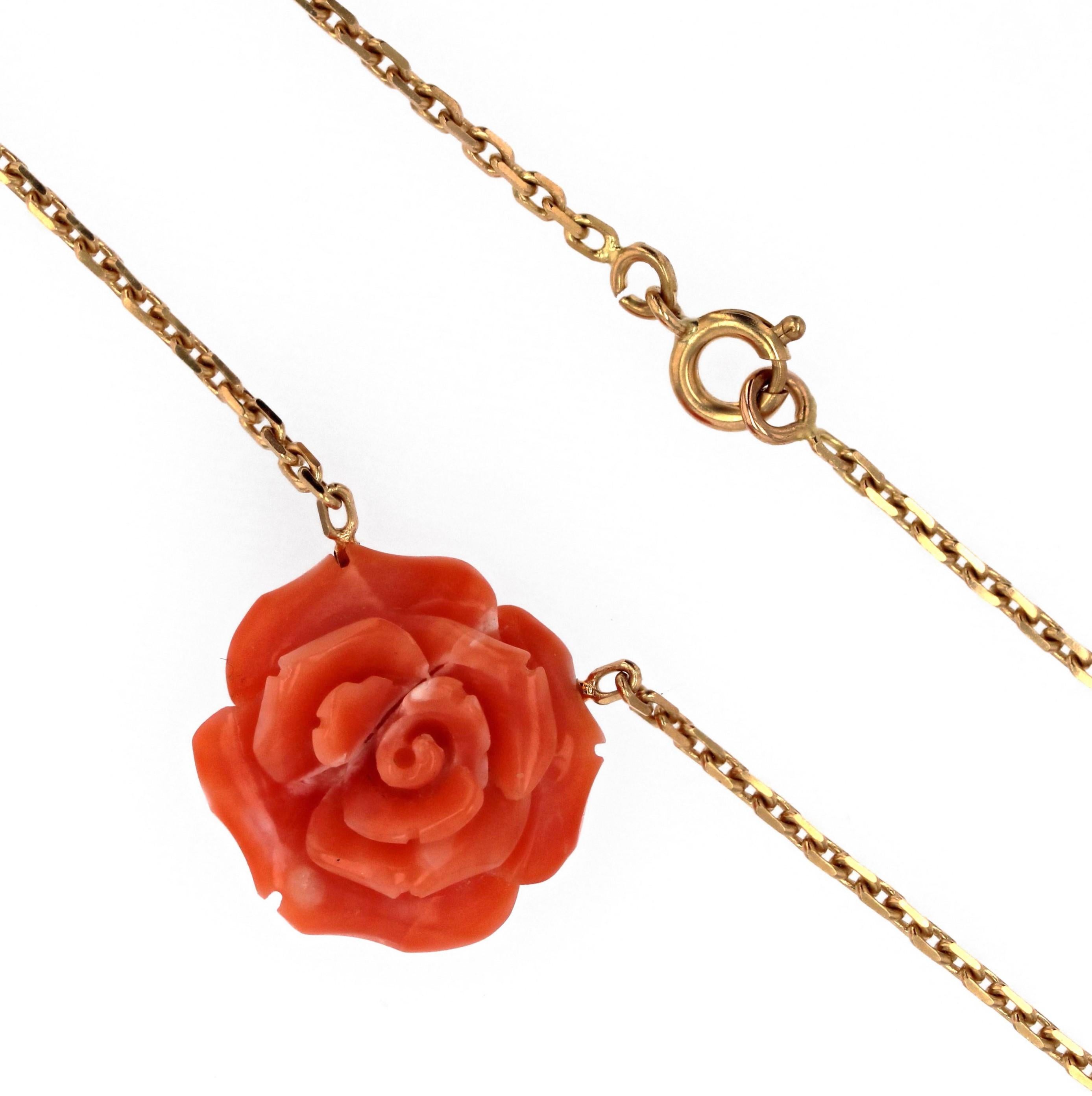 New Modern Coral Rose Shaped 18 Karat Gelbgold Halskette 8