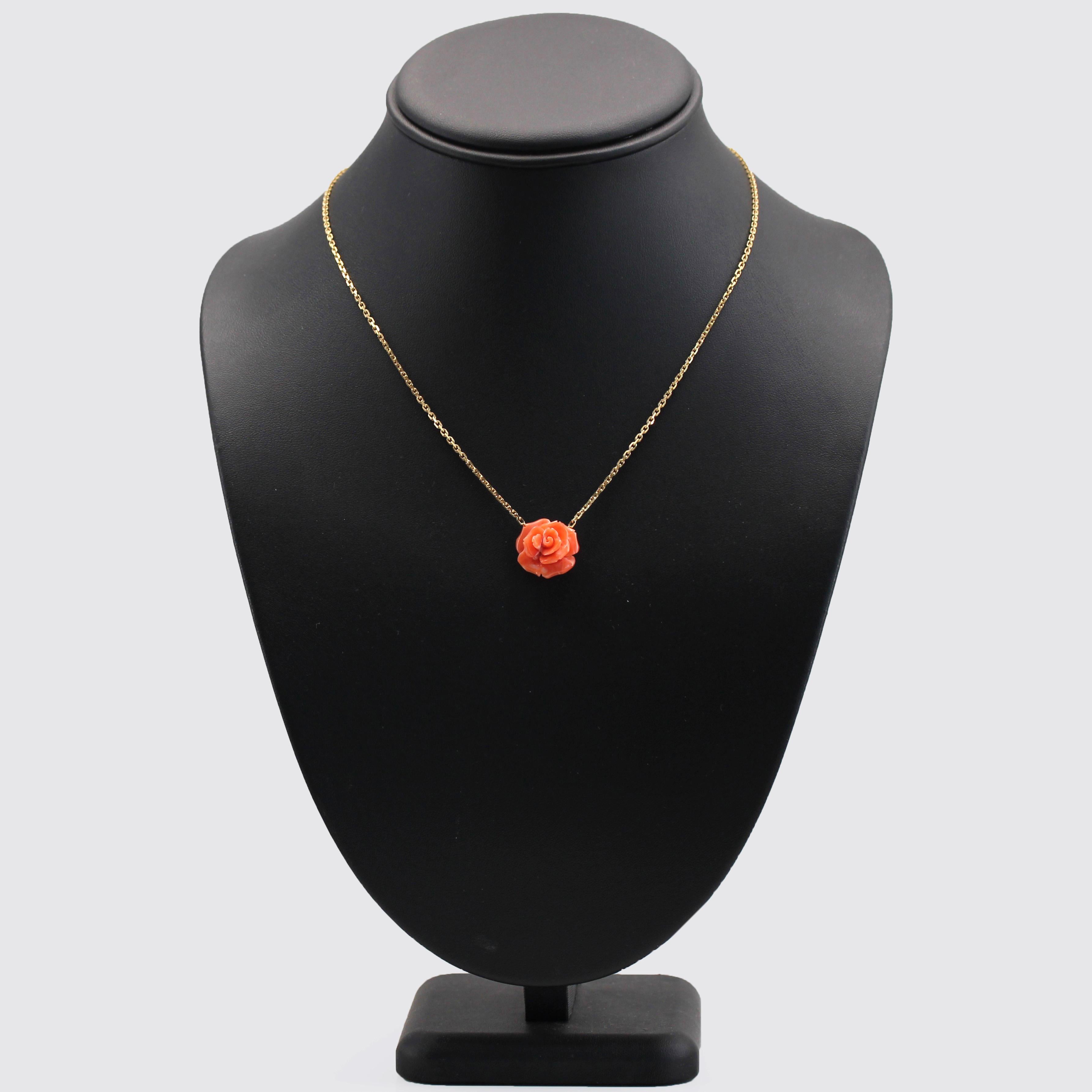 New Modern Coral Rose Shaped 18 Karat Gelbgold Halskette 1