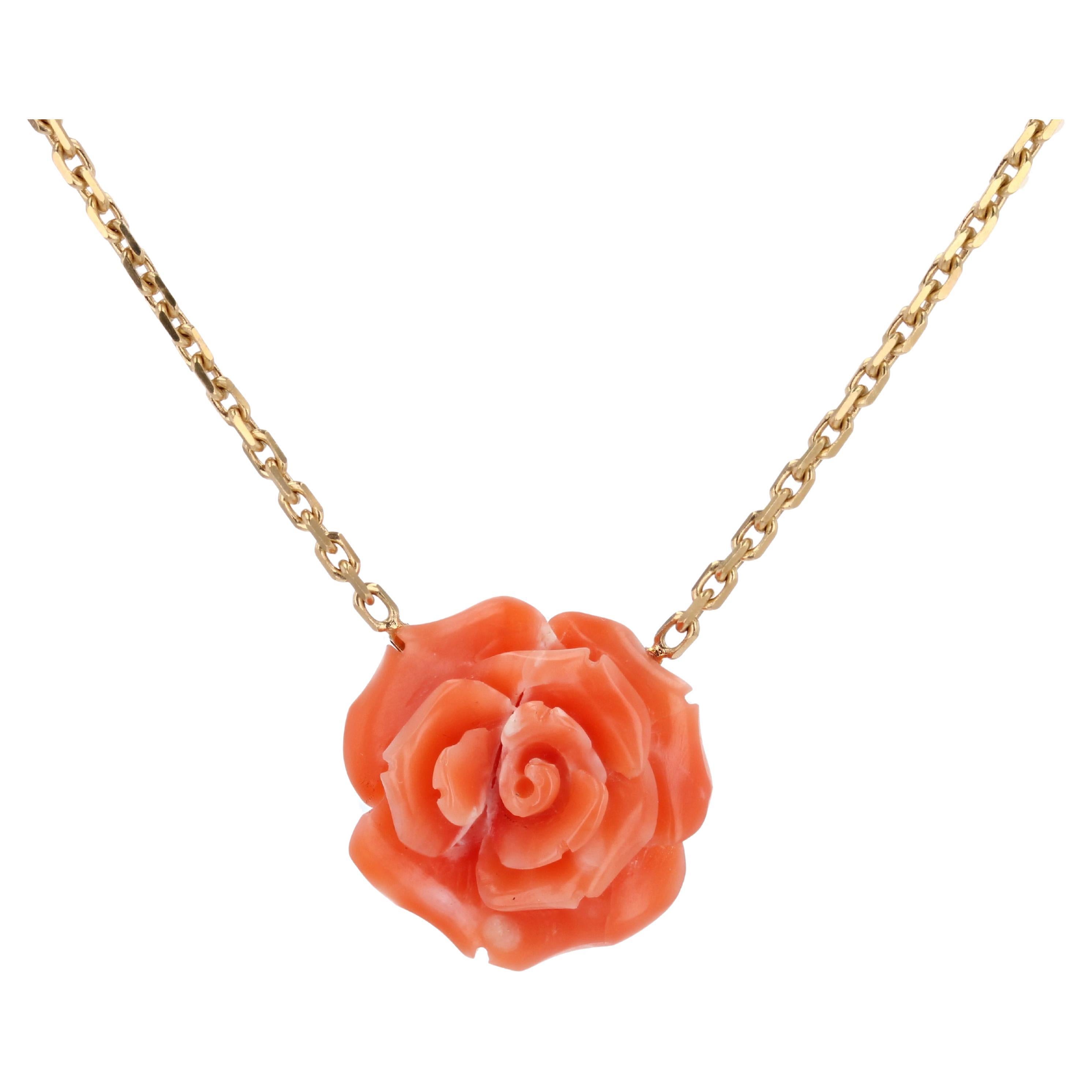 New Modern Coral Rose Shaped 18 Karat Gelbgold Halskette