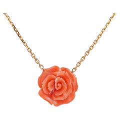 New Modern Coral Rose Shaped 18 Karat Yellow Gold Necklace