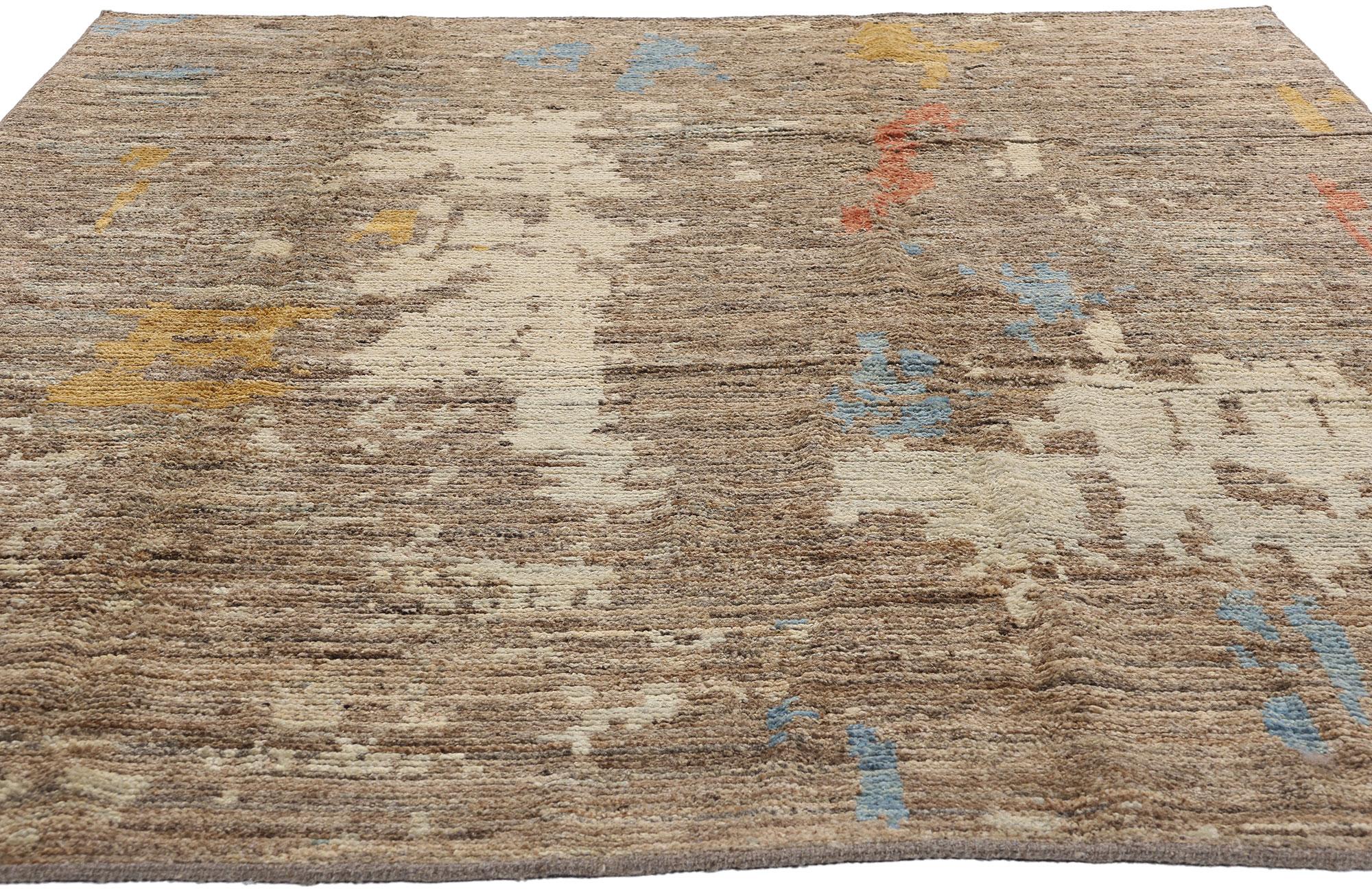 Organic Modern New Modern Desert Brushstrokes Moroccan Carpet with Expressionist Style For Sale