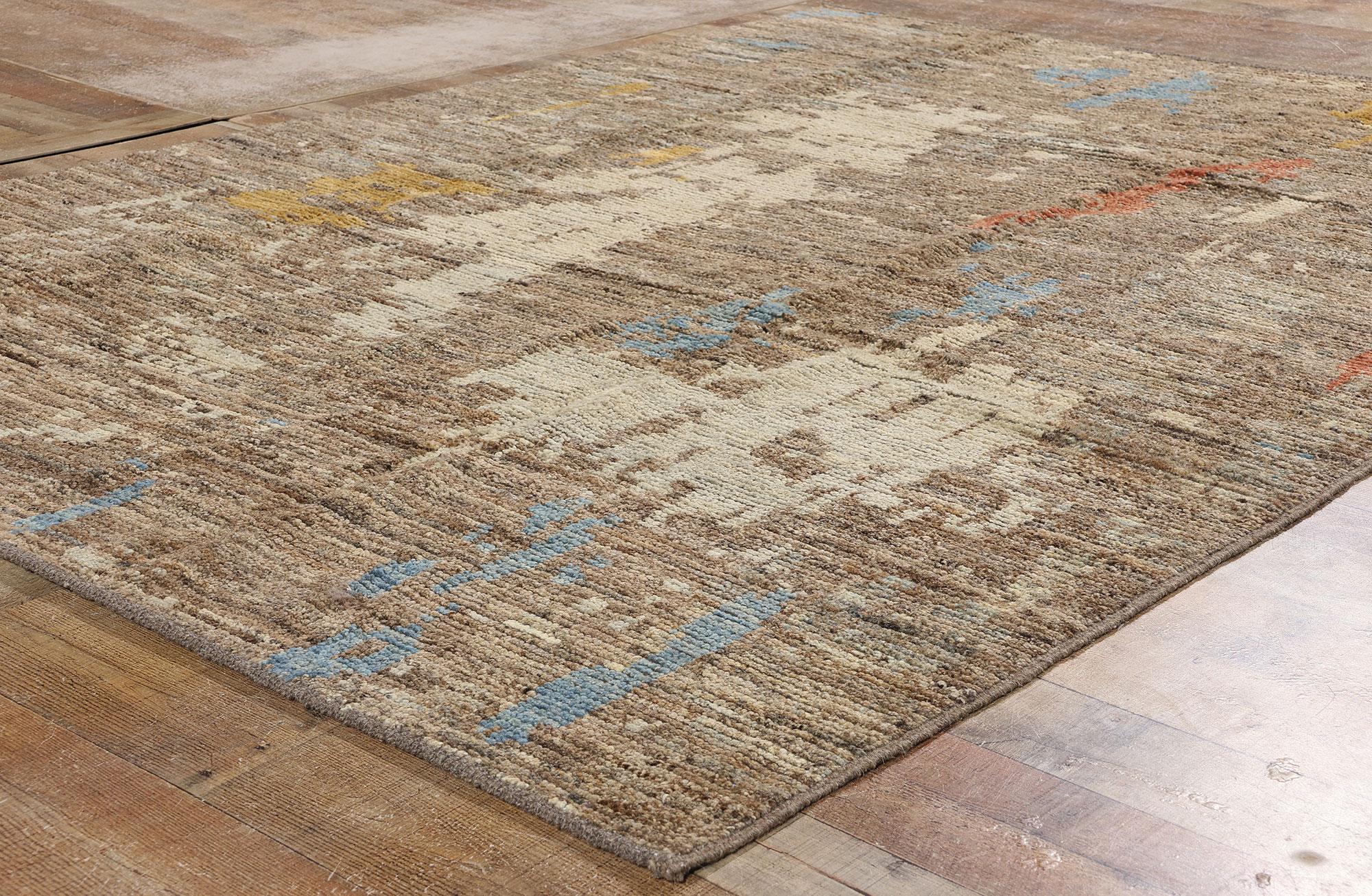 Contemporary New Modern Desert Brushstrokes Moroccan Carpet with Expressionist Style For Sale