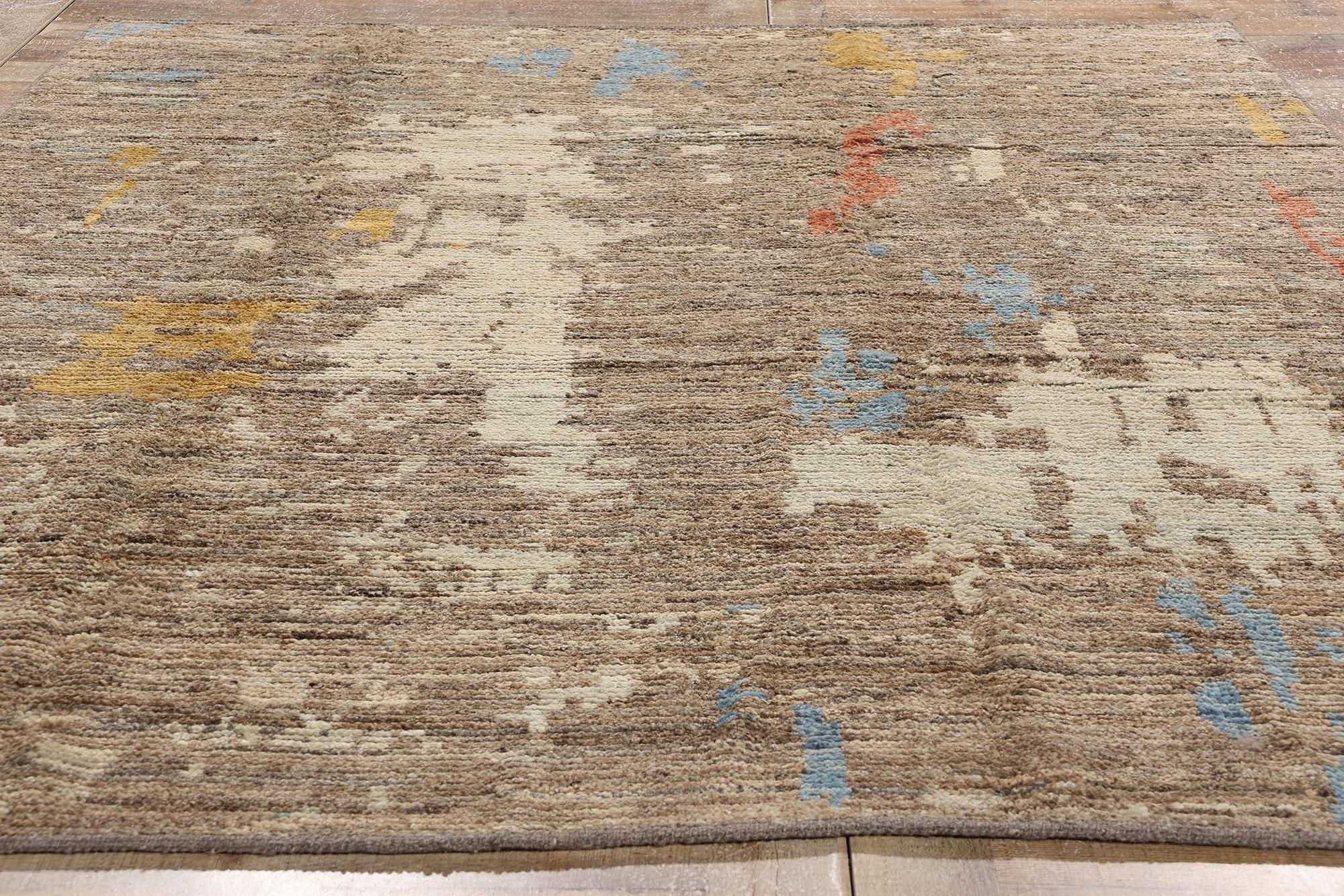 Wool New Modern Desert Brushstrokes Moroccan Carpet with Expressionist Style For Sale
