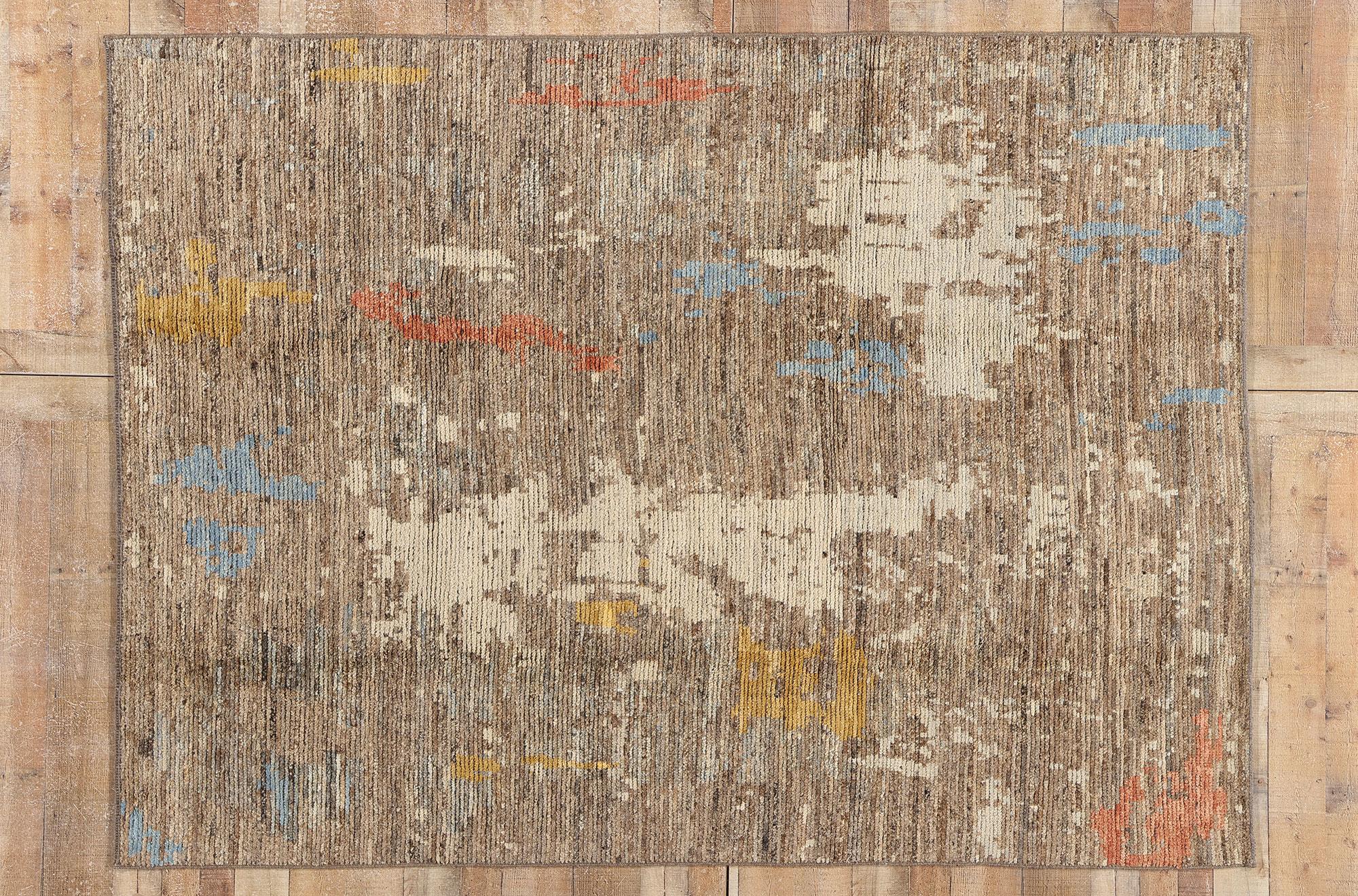 New Modern Desert Brushstrokes Moroccan Carpet with Expressionist Style For Sale 1