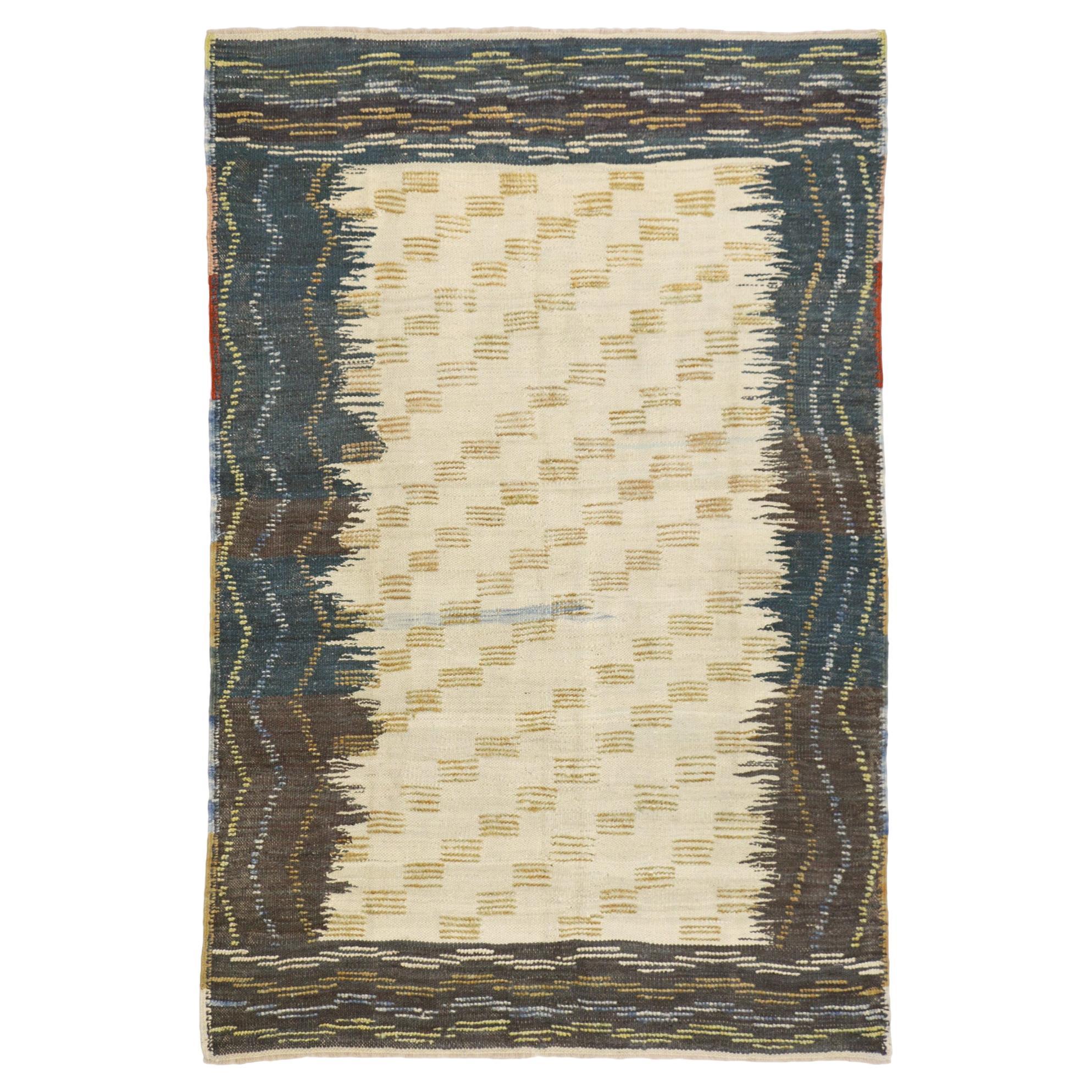 New Modern Desert Tide Turkish Kilim Carpet with Cubist Style