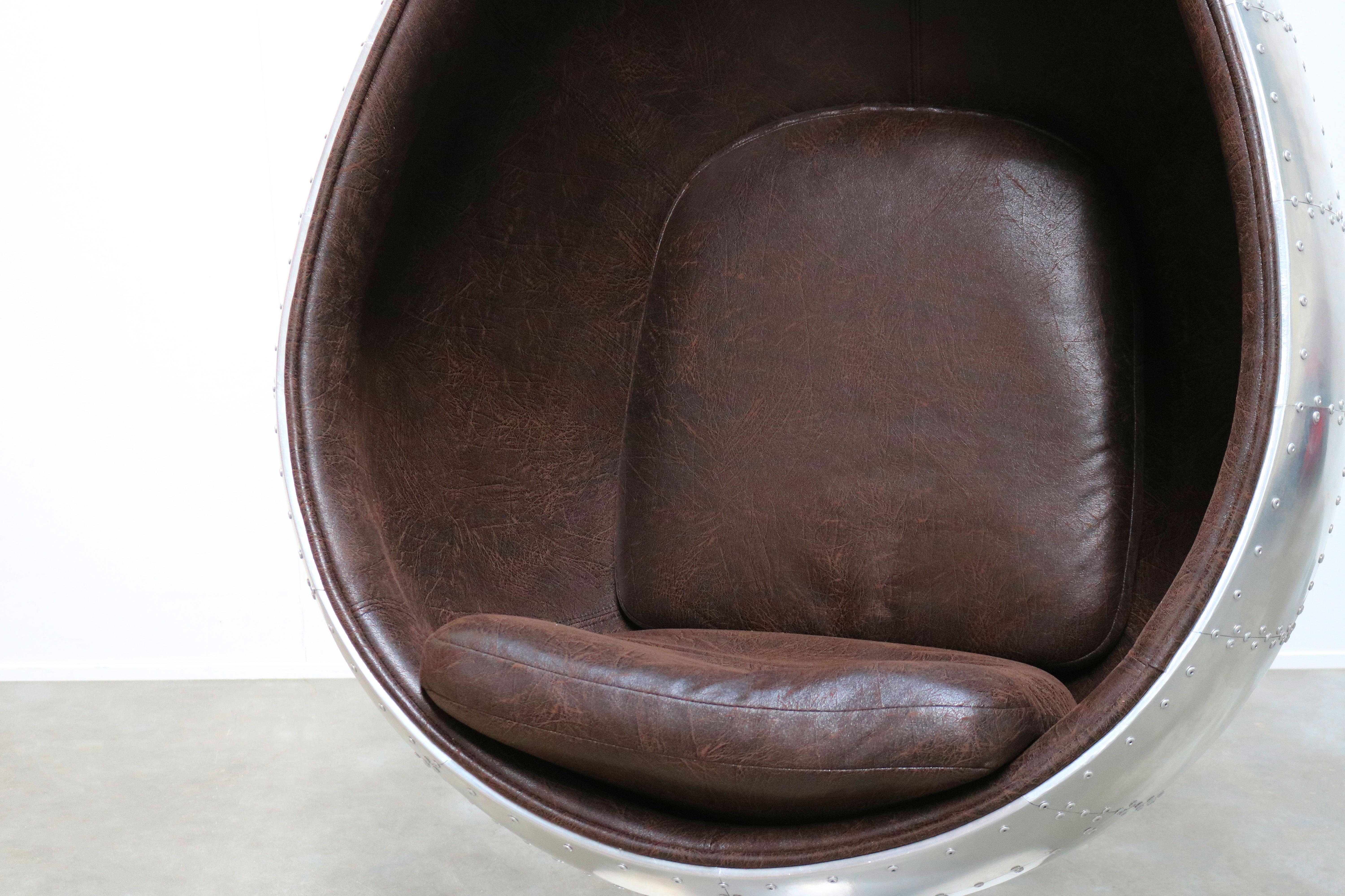 New Modern Design Aluminum Egg Chair Mancave 1950s Leather Industrial 2