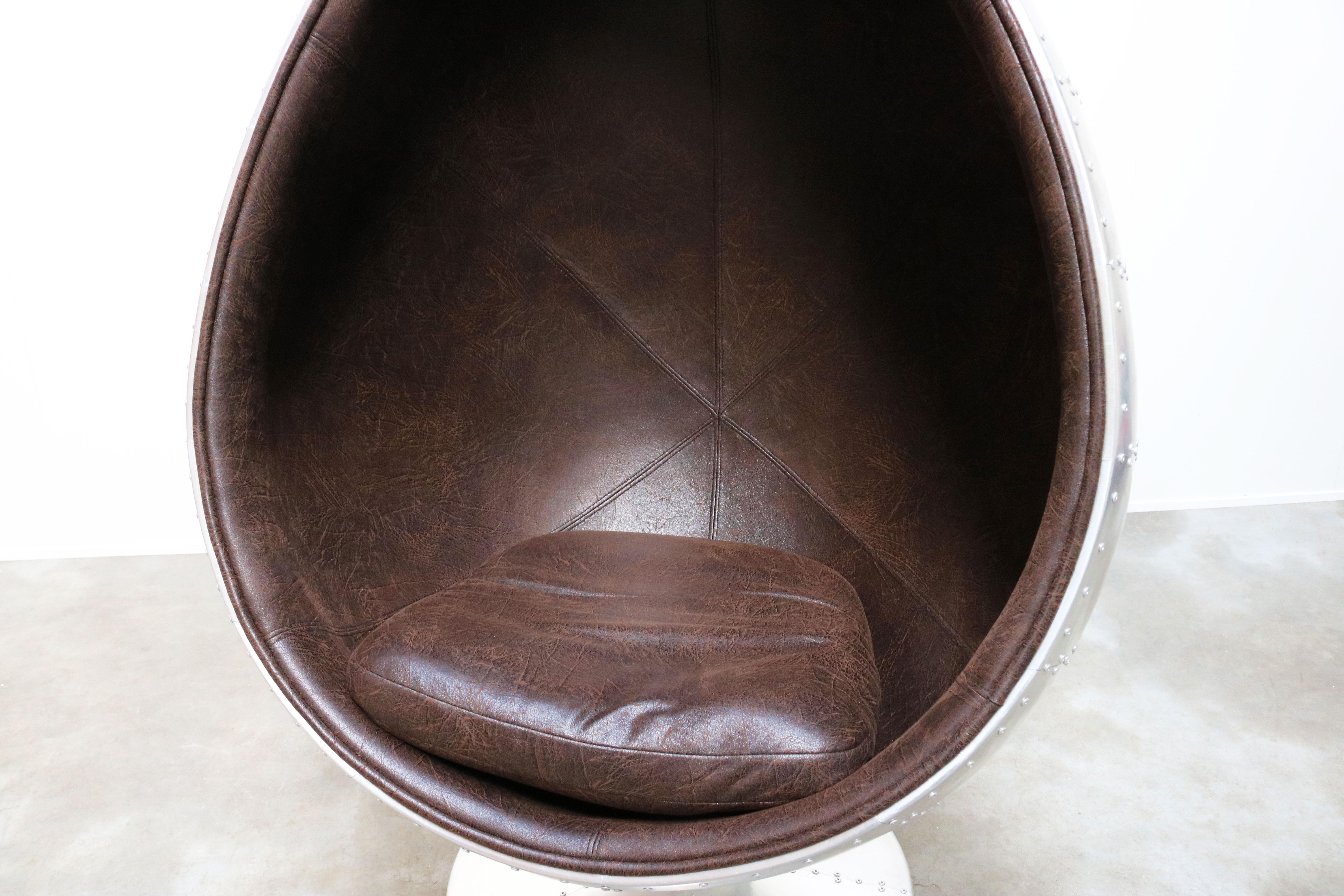 New Modern Design Aluminum Egg Chair Mancave 1950s Leather Industrial 3