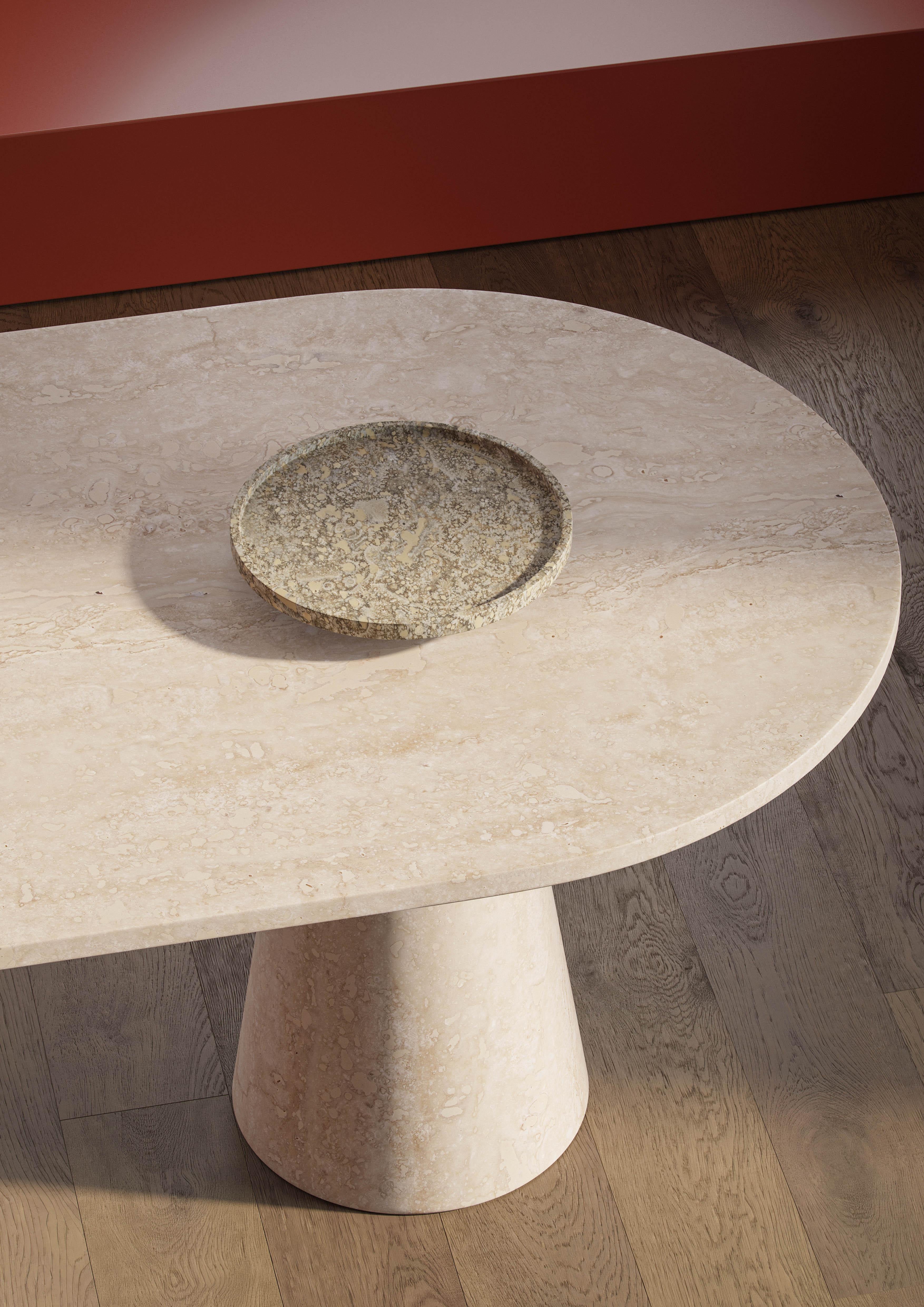 Italian New Modern Dining Table in Travertine Navona, Creator Karen Chekerdjian For Sale