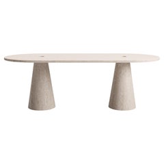 New Modern Dining Table in Travertine Navona, Creator Karen Chekerdjian