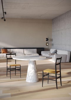 New Modern Dining Table in White Marble, Creator Karen Chekerdjian