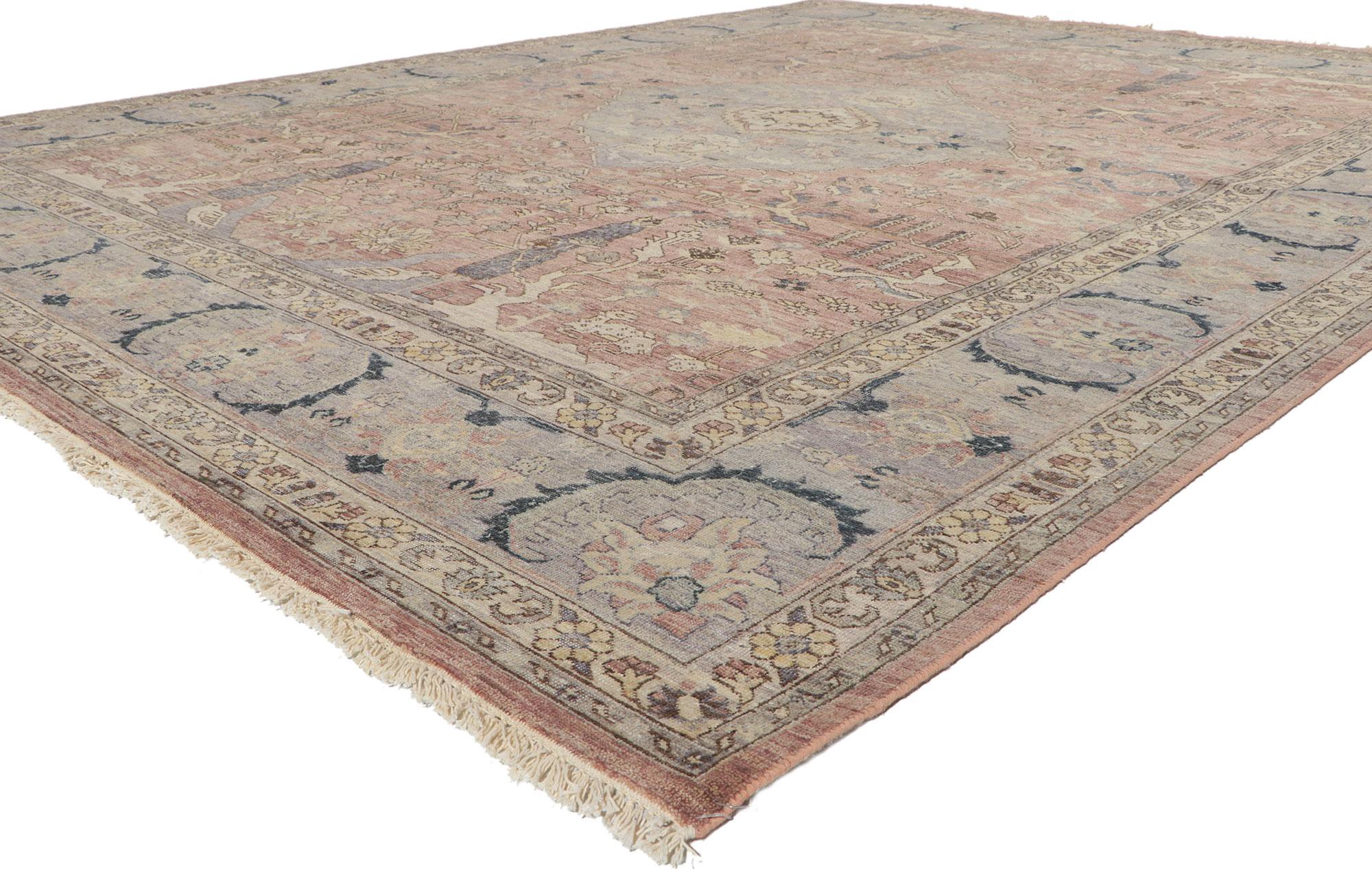 30777 New Modern Distressed rug with Vintage Style 09'00 x 11'10. With its neutral colors and weathered beauty combined with nostalgic charm, this new contemporary distressed rug creates an inimitable warmth and calming ambiance. The geometric