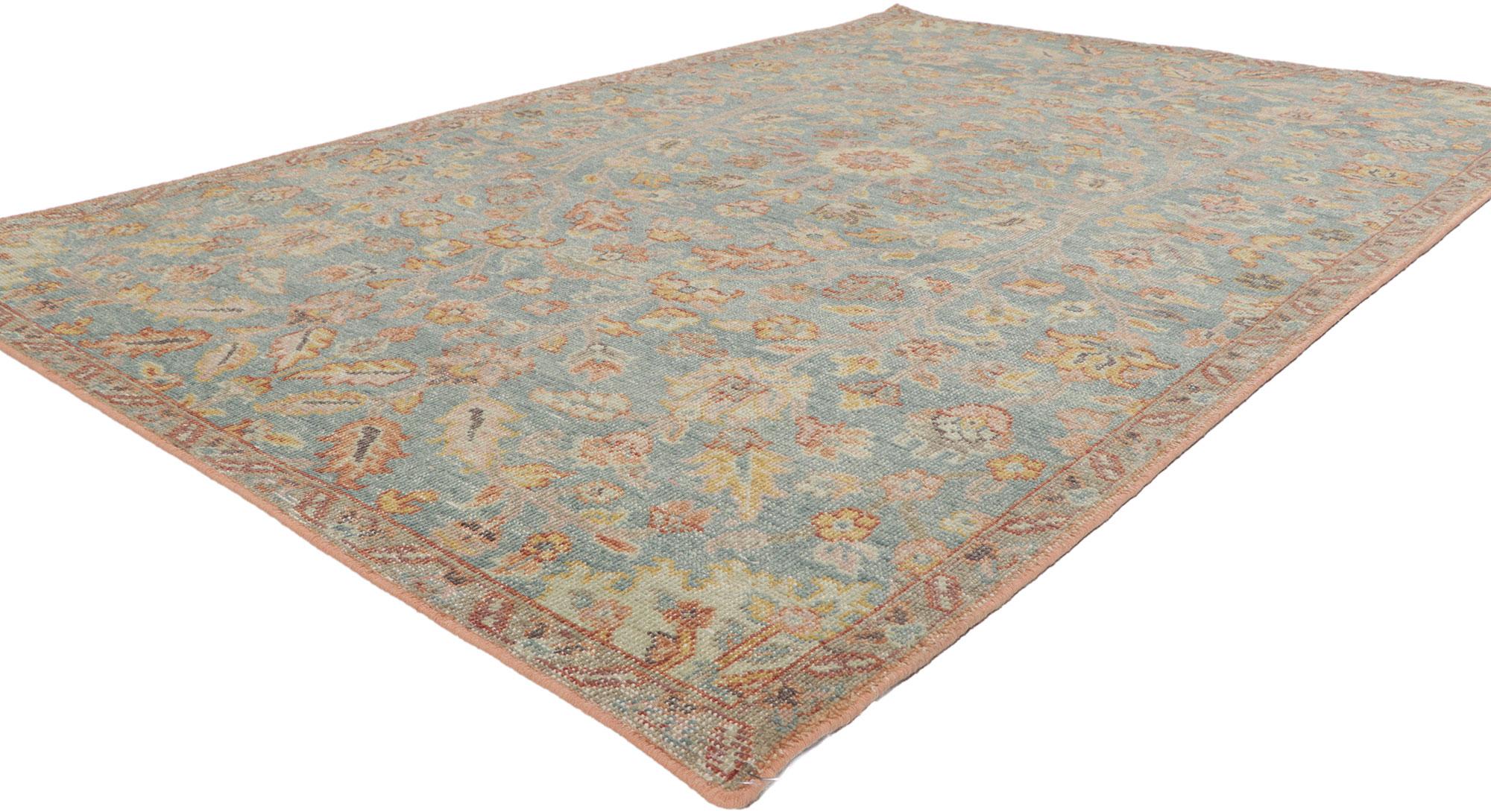 30785 new modern distressed rug with vintage style, 05'03 x 07'11. Emanating sophistication and rustic sensibility combined with nostalgic charm, this new contemporary distressed rug creates an inimitable warmth and calming ambiance. The botanical