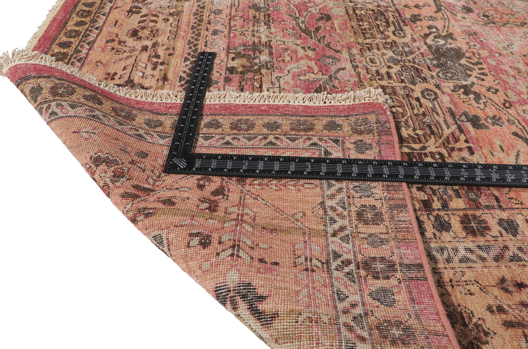 Indian New Vintage-Style Distressed Rug with Rustic Earth-Tone Colors For Sale