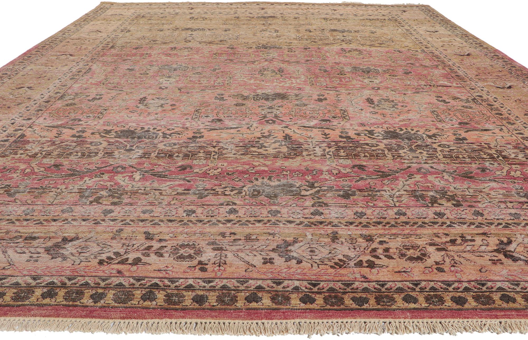 Hand-Knotted New Vintage-Style Distressed Rug with Rustic Earth-Tone Colors For Sale