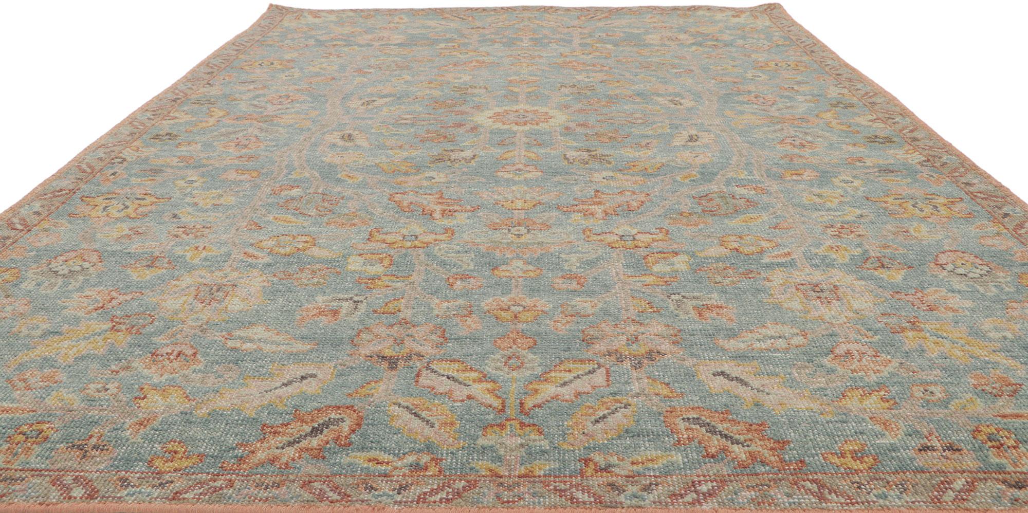 Modern New Vintage-Style Distressed Rug with Soft Earth-Tone Colors For Sale