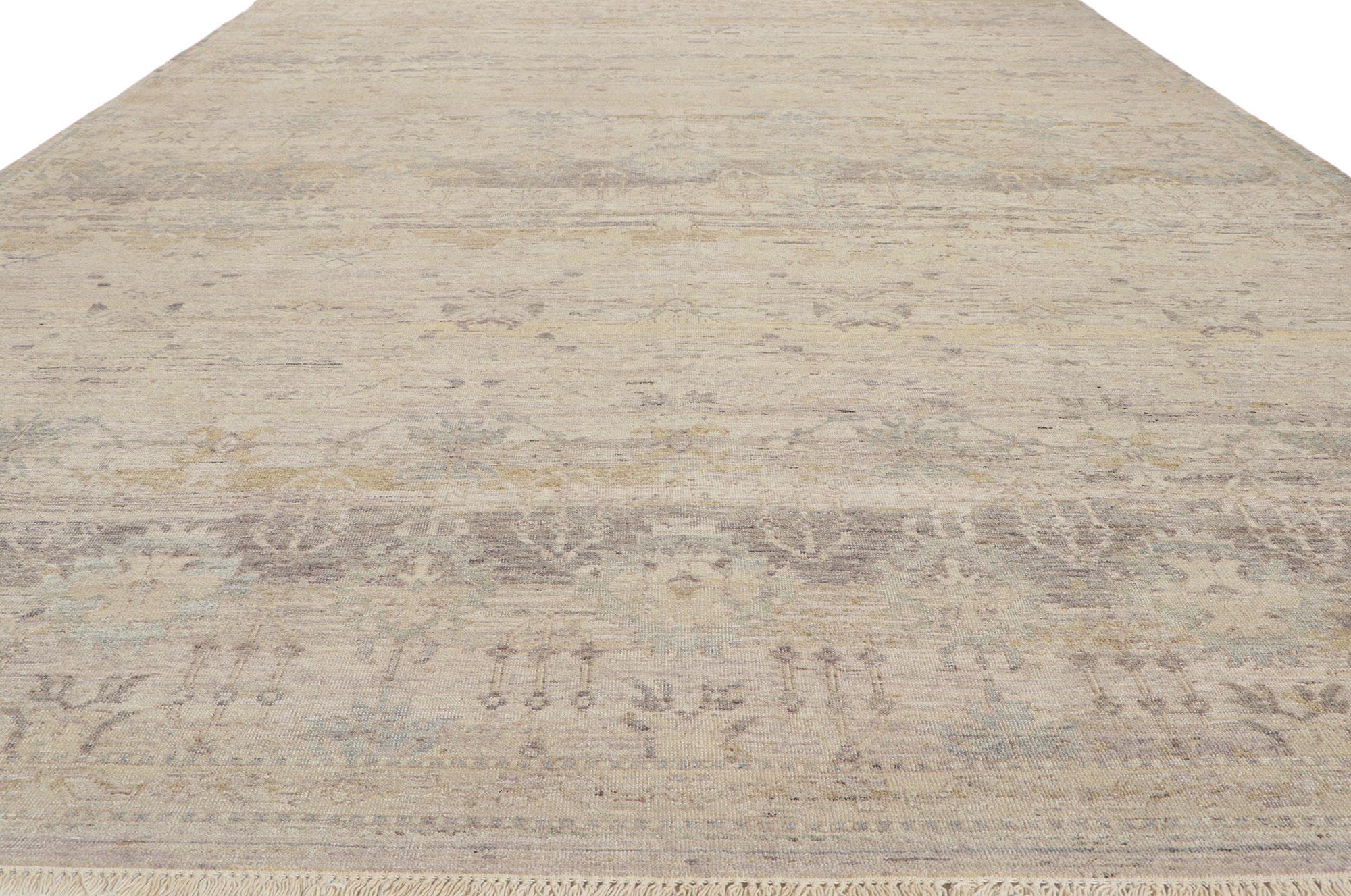 Modern New Vintage-Style Distressed Rug with Neutral Earth-Tone Colors For Sale