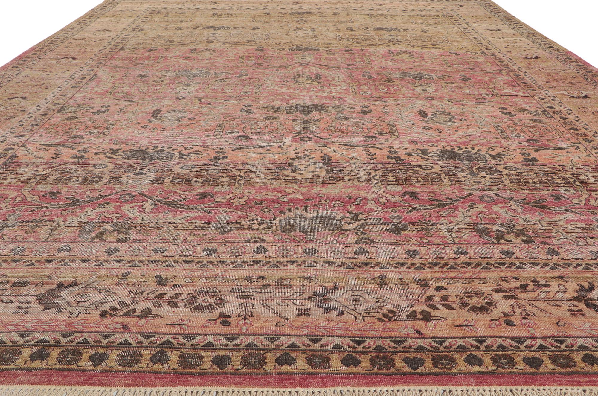 New Vintage-Style Distressed Rug with Rustic Earth-Tone Colors In New Condition For Sale In Dallas, TX