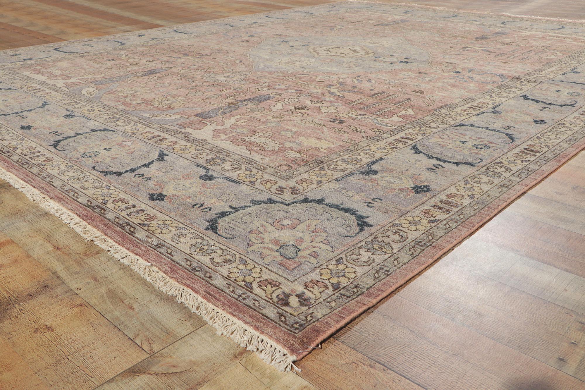 New Vintage-Style Distressed Rug with Soft Earth-Tone Colors In New Condition For Sale In Dallas, TX