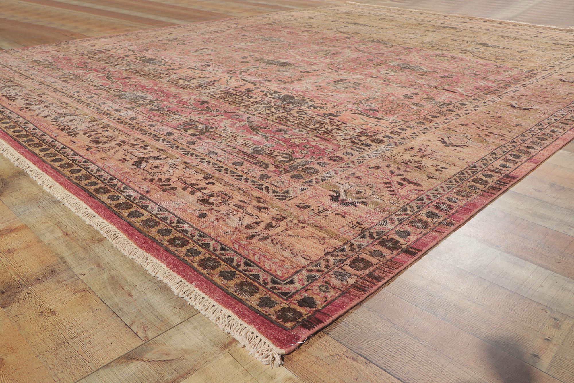 Contemporary New Vintage-Style Distressed Rug with Rustic Earth-Tone Colors For Sale