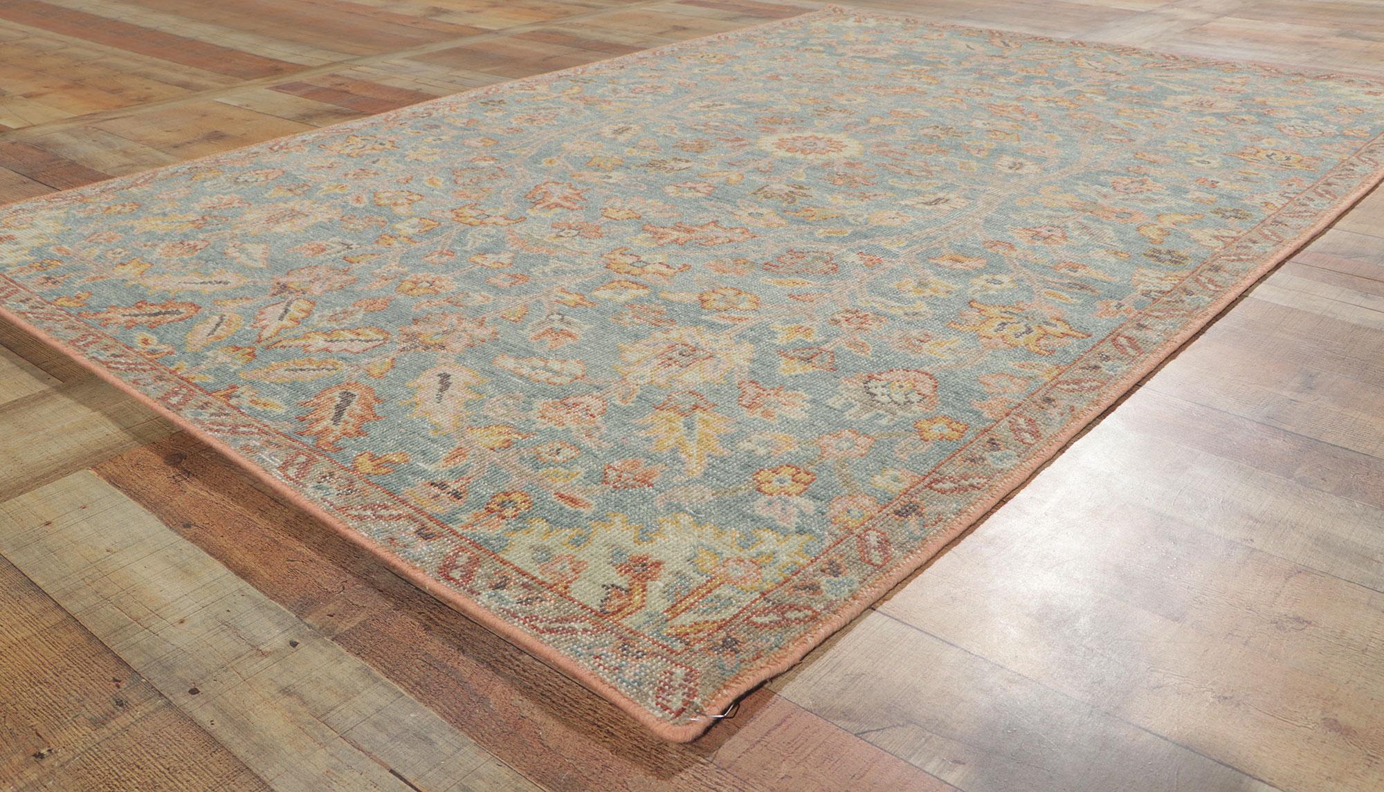 Hand-Knotted New Vintage-Style Distressed Rug with Soft Earth-Tone Colors For Sale