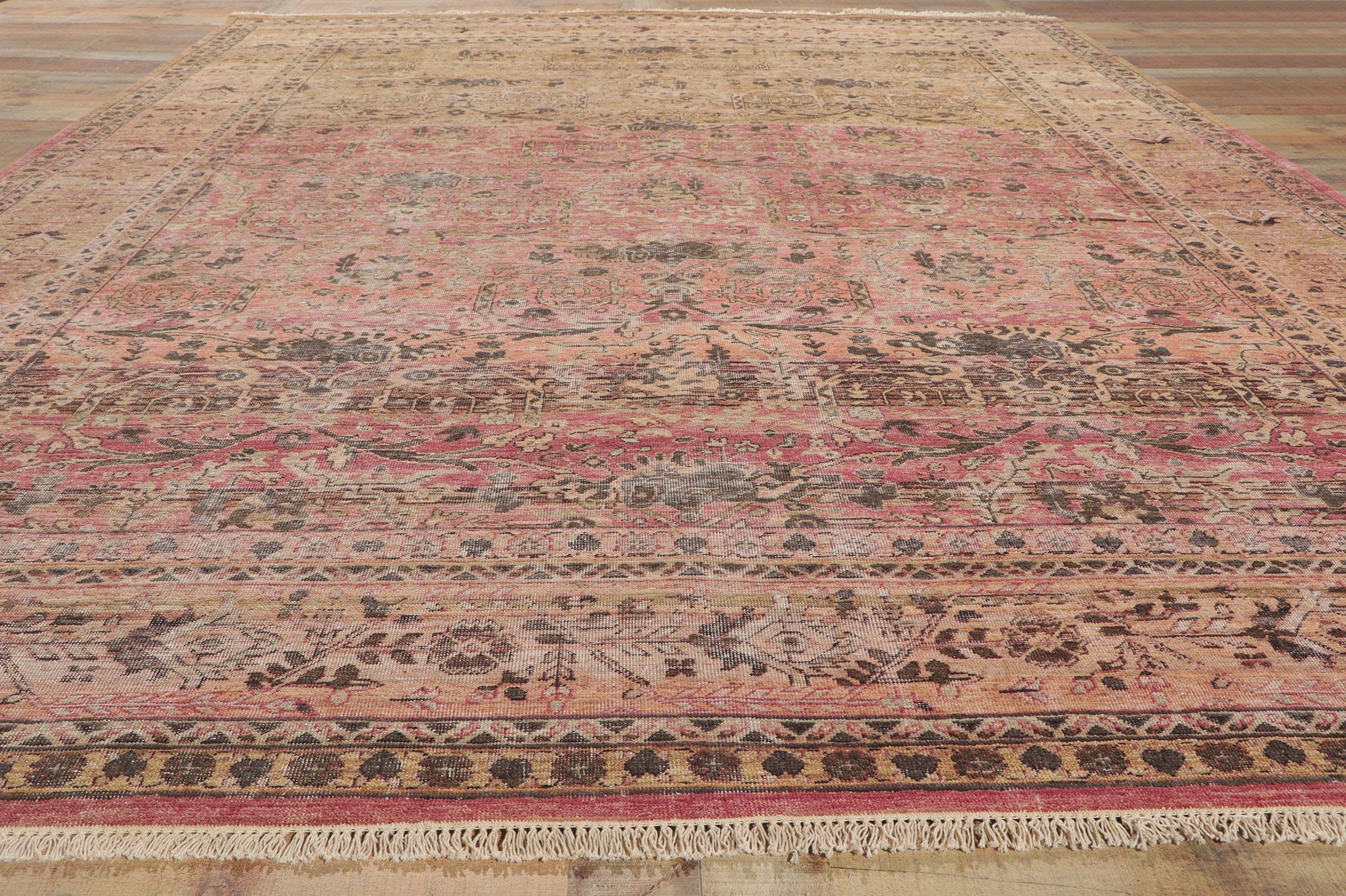 Wool New Vintage-Style Distressed Rug with Rustic Earth-Tone Colors For Sale