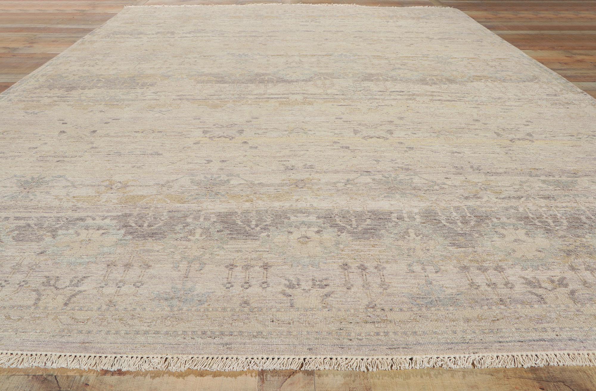 New Vintage-Style Distressed Rug with Neutral Earth-Tone Colors In New Condition For Sale In Dallas, TX
