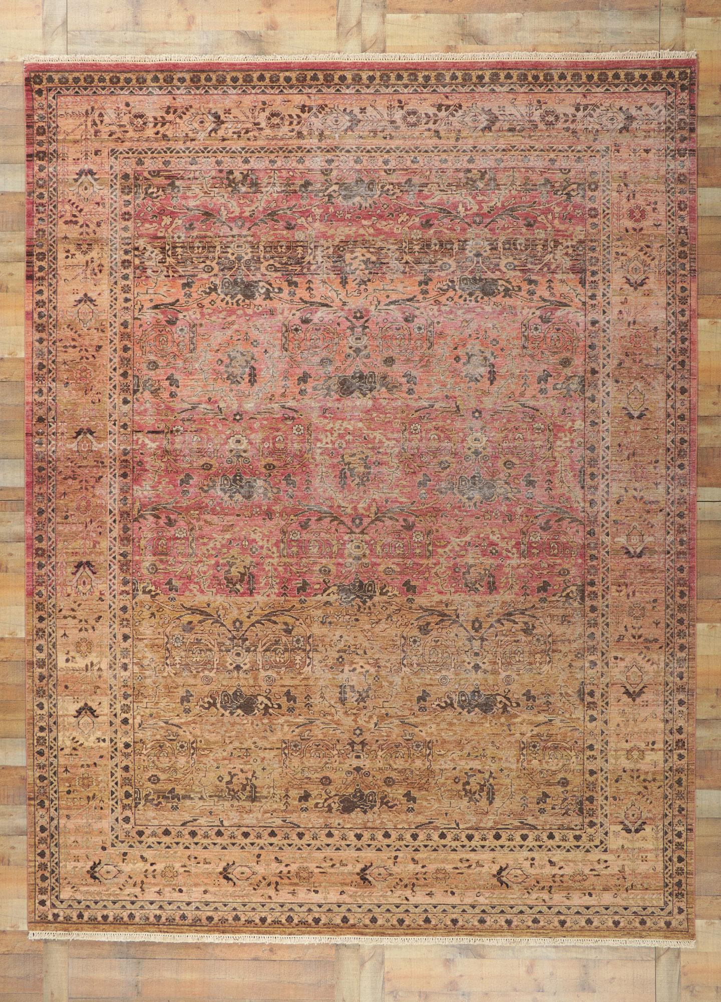 New Vintage-Style Distressed Rug with Rustic Earth-Tone Colors For Sale 1