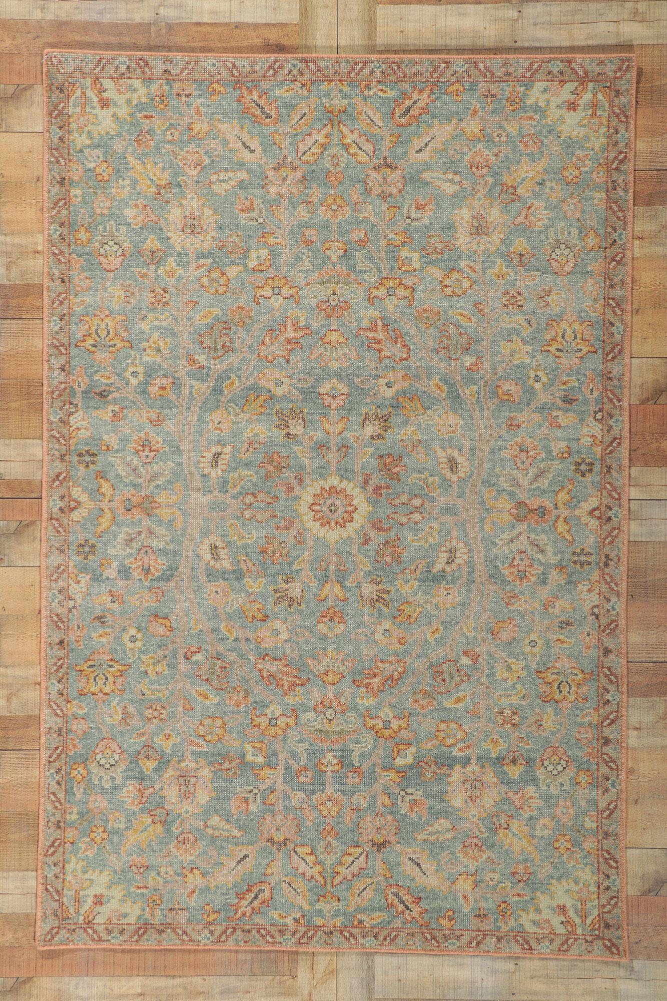 Contemporary New Vintage-Style Distressed Rug with Soft Earth-Tone Colors For Sale