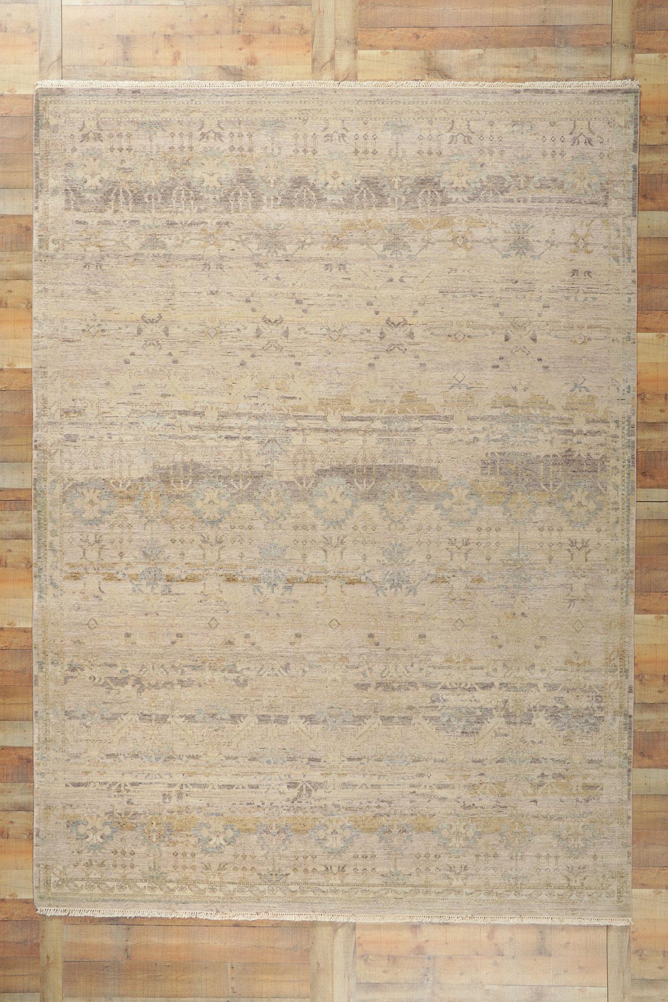 Contemporary New Vintage-Style Distressed Rug with Neutral Earth-Tone Colors For Sale