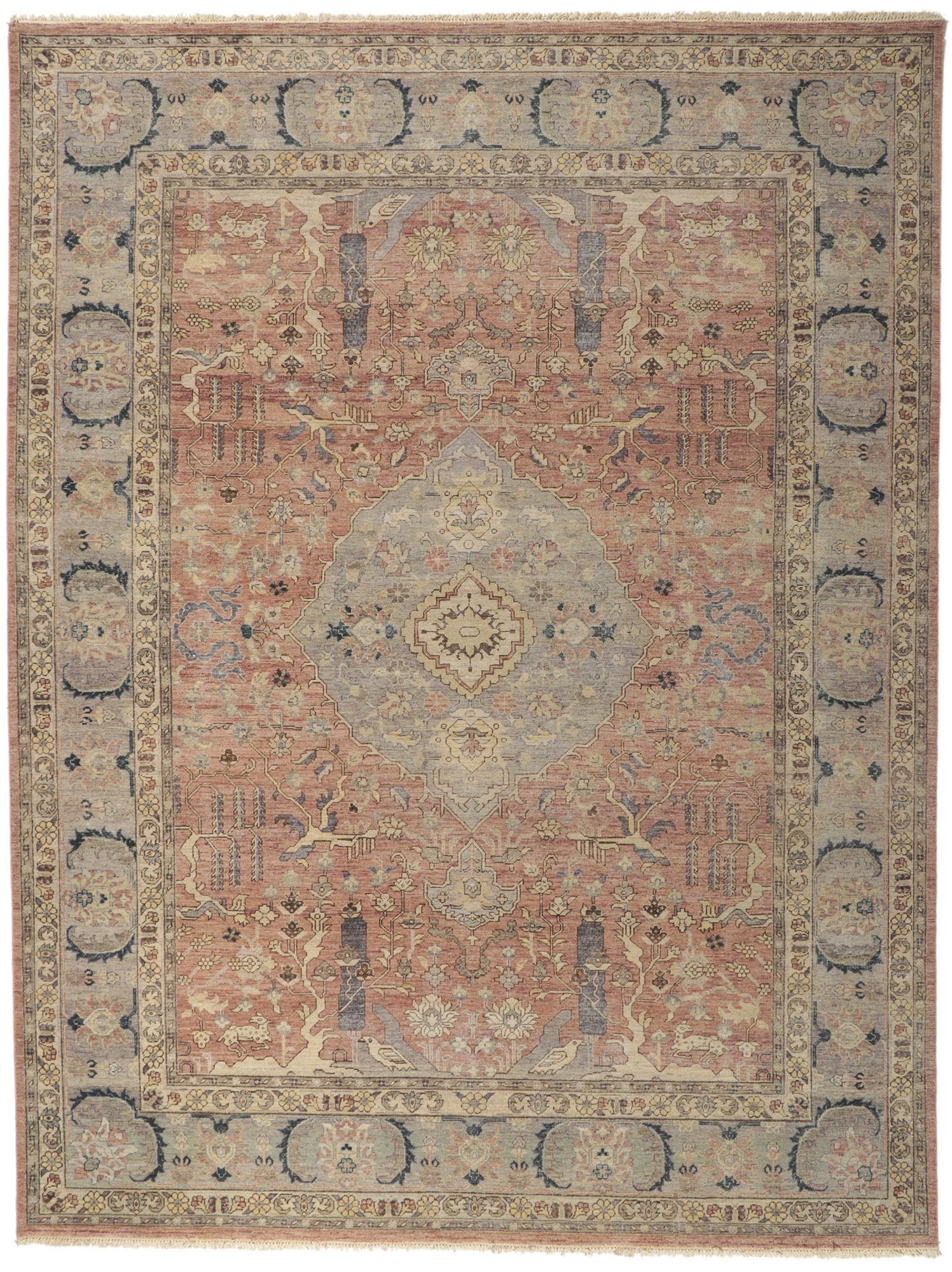New Vintage-Style Distressed Rug with Soft Earth-Tone Colors For Sale 1