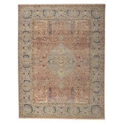 New Vintage-Style Distressed Rug with Soft Earth-Tone Colors