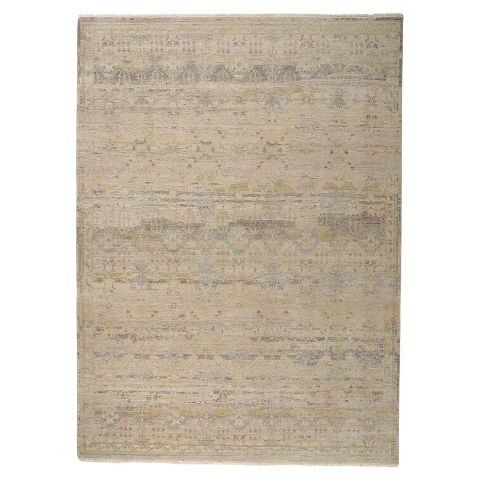 Rug and Kilim Distressed Style Modern Rug in Gold, Beige Abstract ...