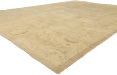 New Modern Earth-Tone Oushak Carpet with Traditional Style