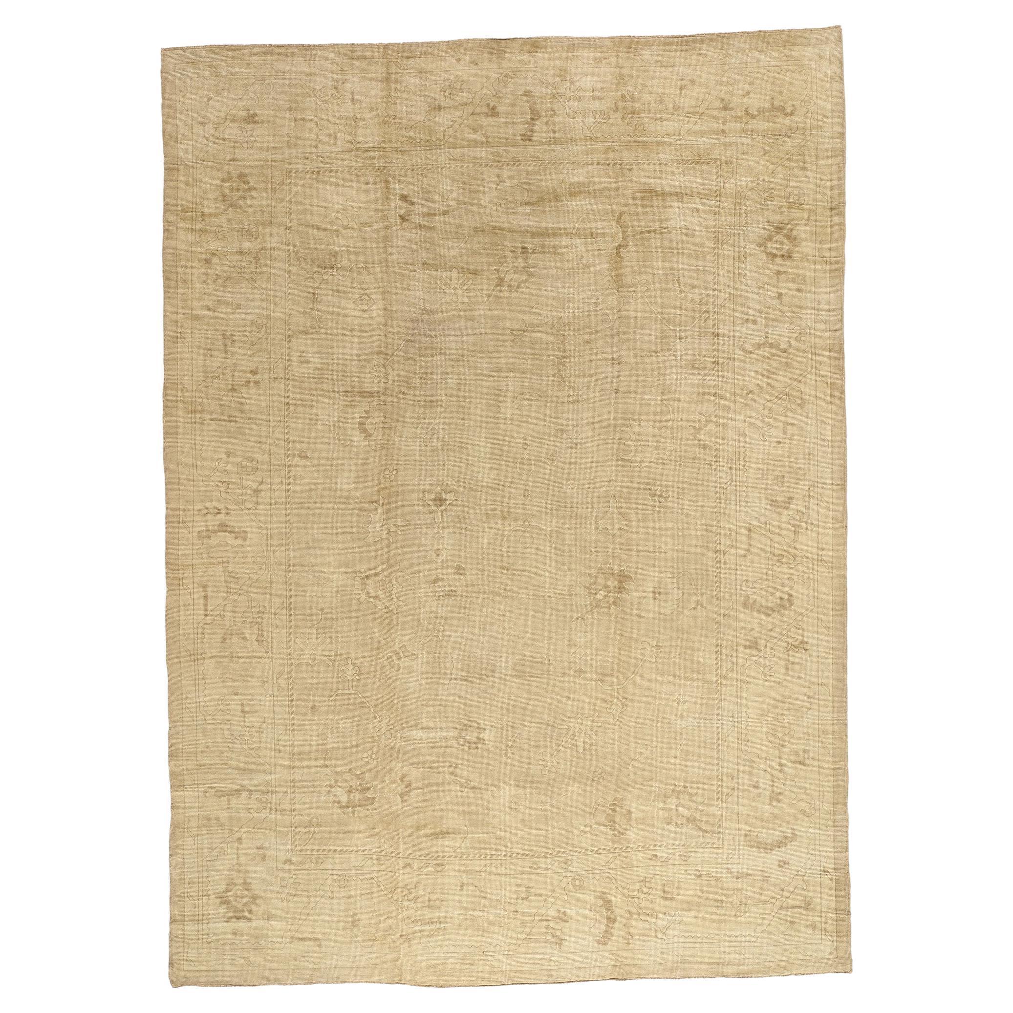 New Modern Earth-Tone Oushak Carpet with Traditional Style