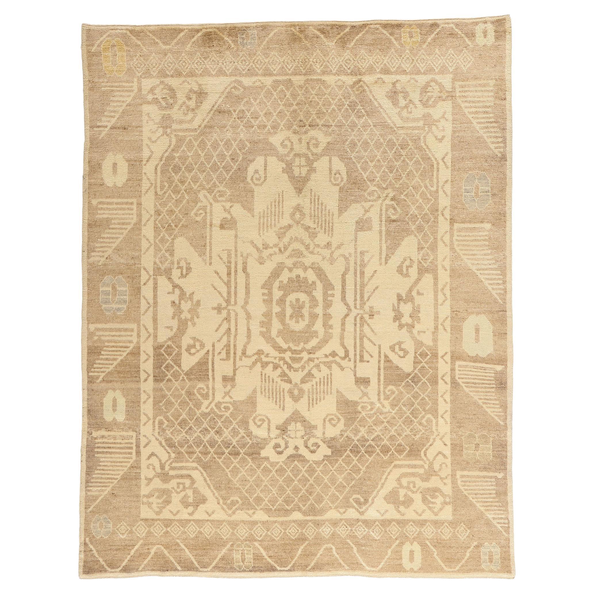 New Modern Earth-Tone Turkish Kars Carpet with Contemporary Style