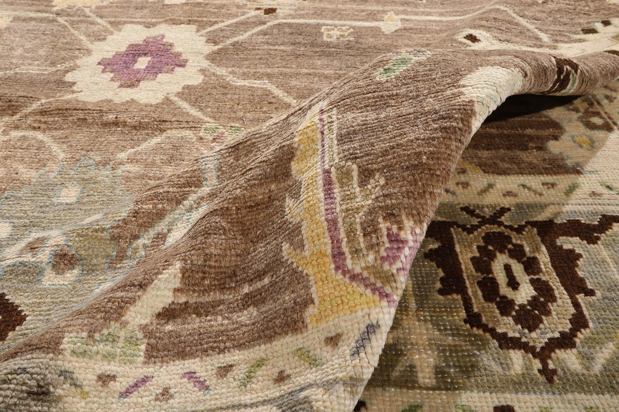 New Modern Earth-Tone Turkish Oushak Carpet with Contemporary Style For Sale 5