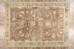 New Modern Earth-Tone Turkish Oushak Carpet with Contemporary Style