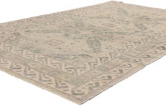 New Modern Earth-Tone Turkish Oushak Carpet with Contemporary Style