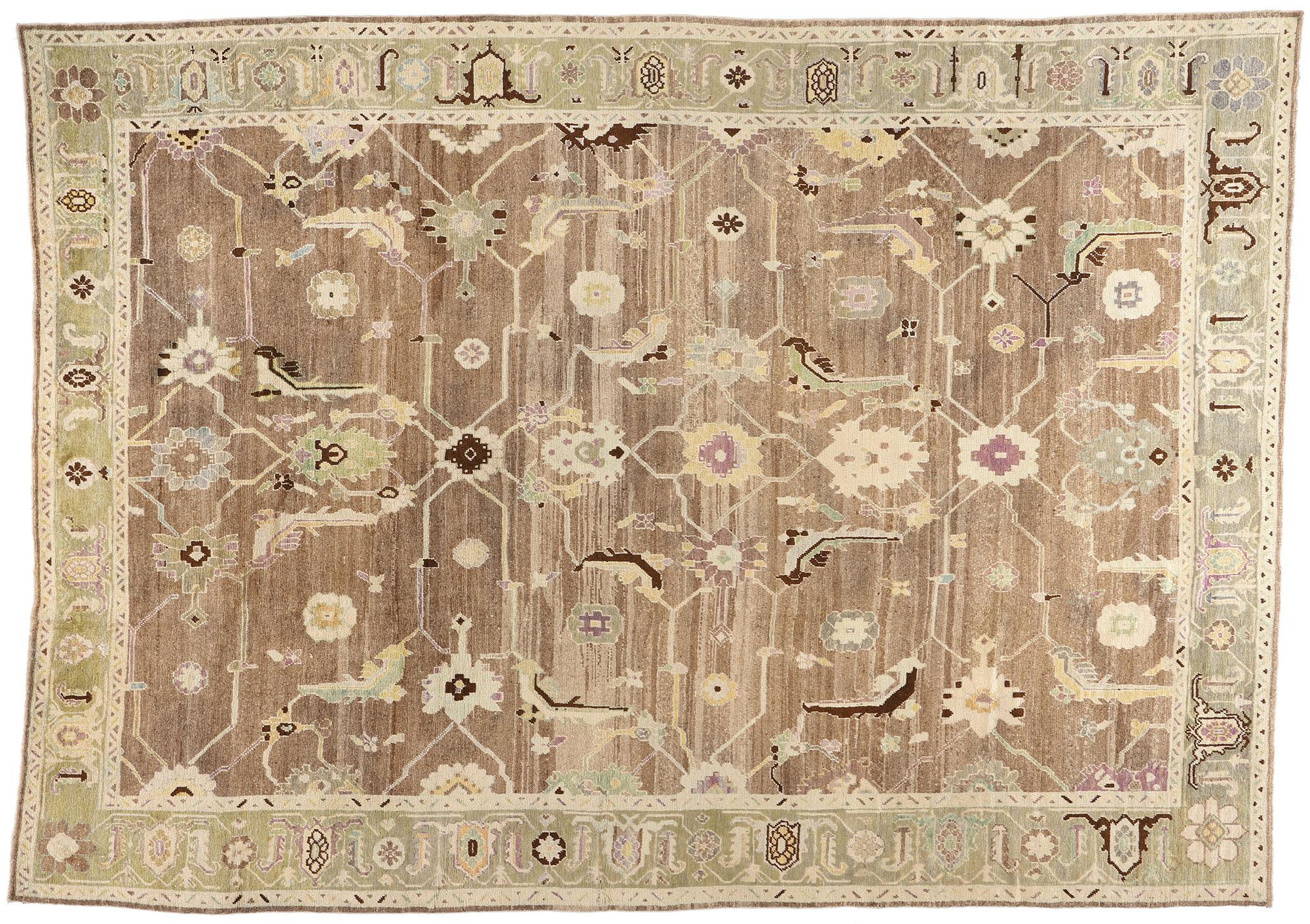 Hand-Knotted New Modern Earth-Tone Turkish Oushak Carpet with Contemporary Style For Sale