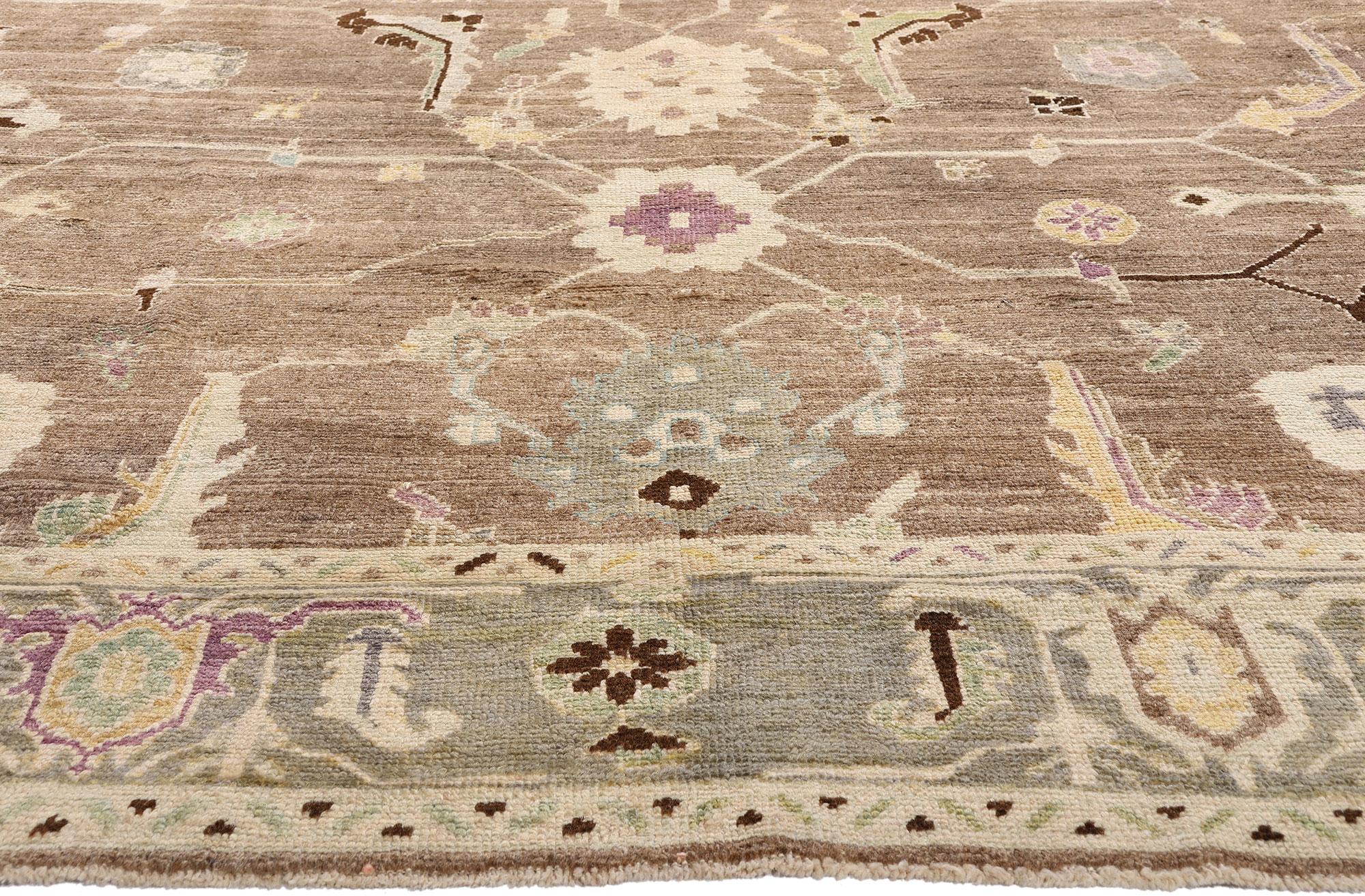 New Modern Earth-Tone Turkish Oushak Carpet with Contemporary Style In New Condition For Sale In Dallas, TX
