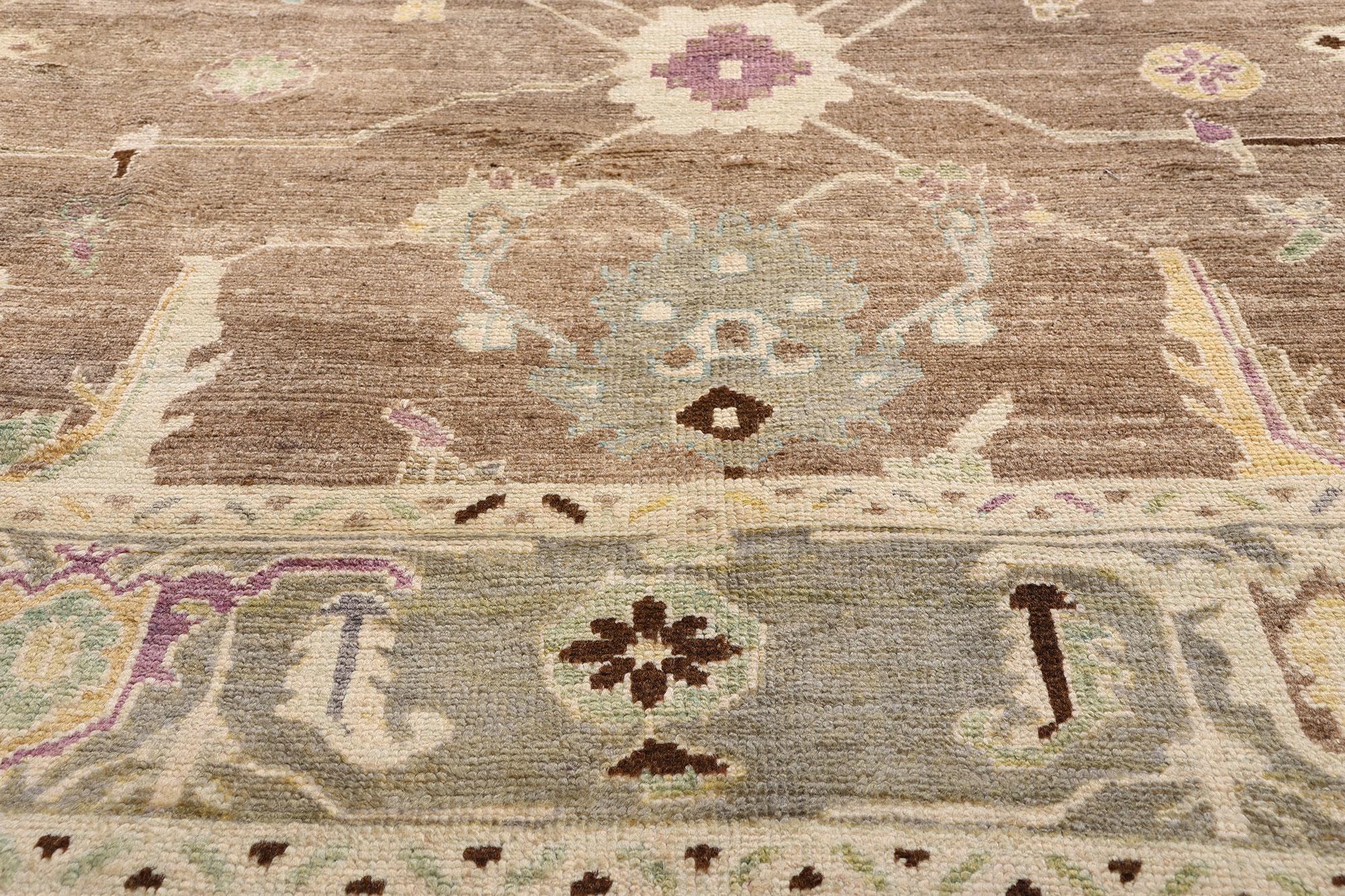 Wool New Modern Earth-Tone Turkish Oushak Carpet with Contemporary Style For Sale