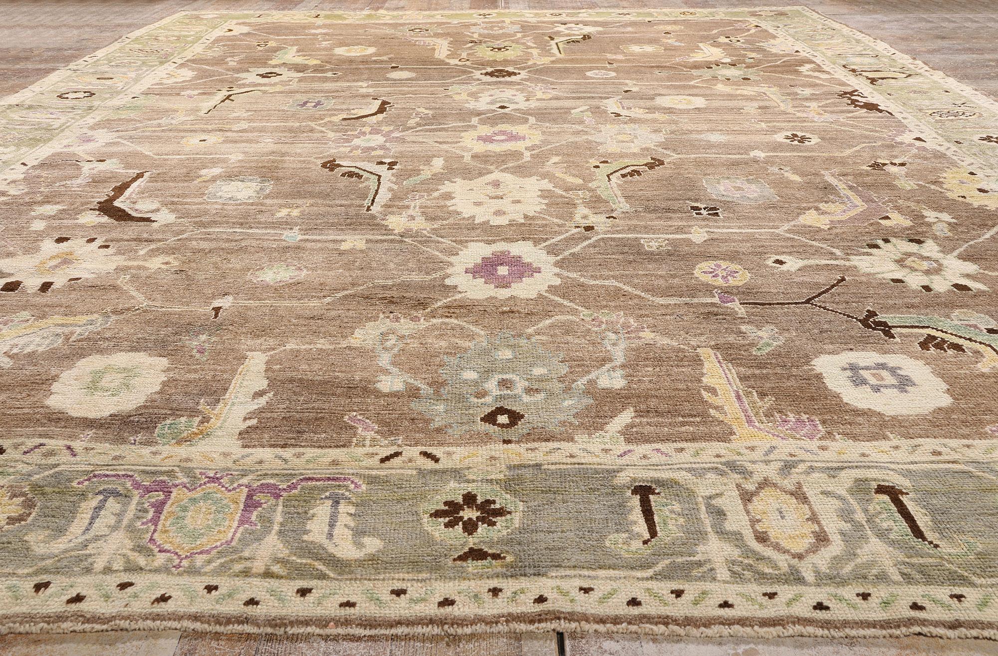 New Modern Earth-Tone Turkish Oushak Carpet with Contemporary Style For Sale 1