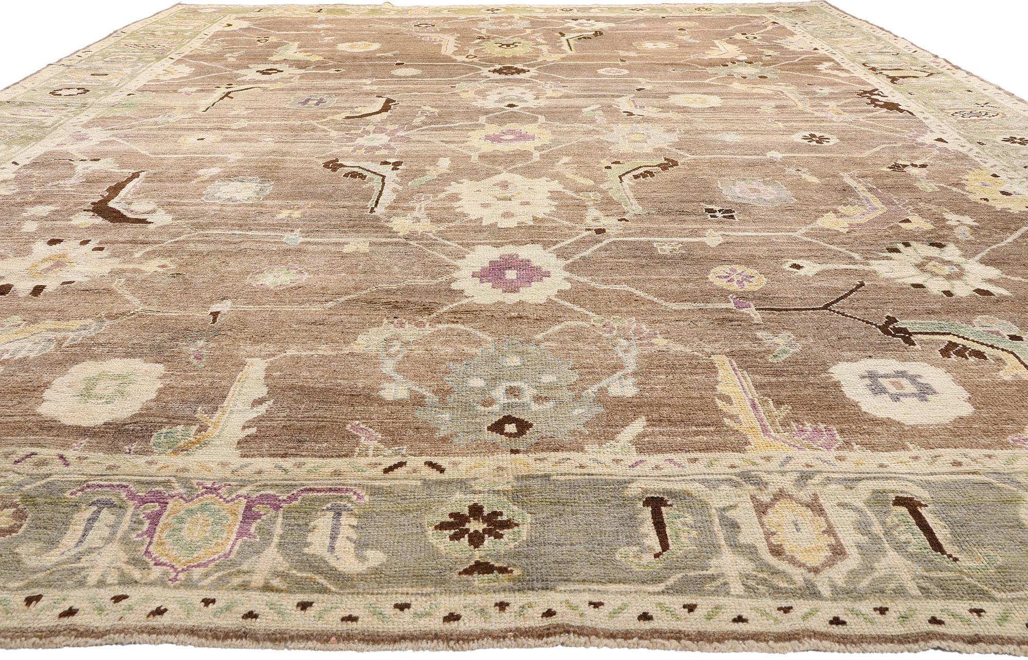 New Modern Earth-Tone Turkish Oushak Carpet with Contemporary Style For Sale 2