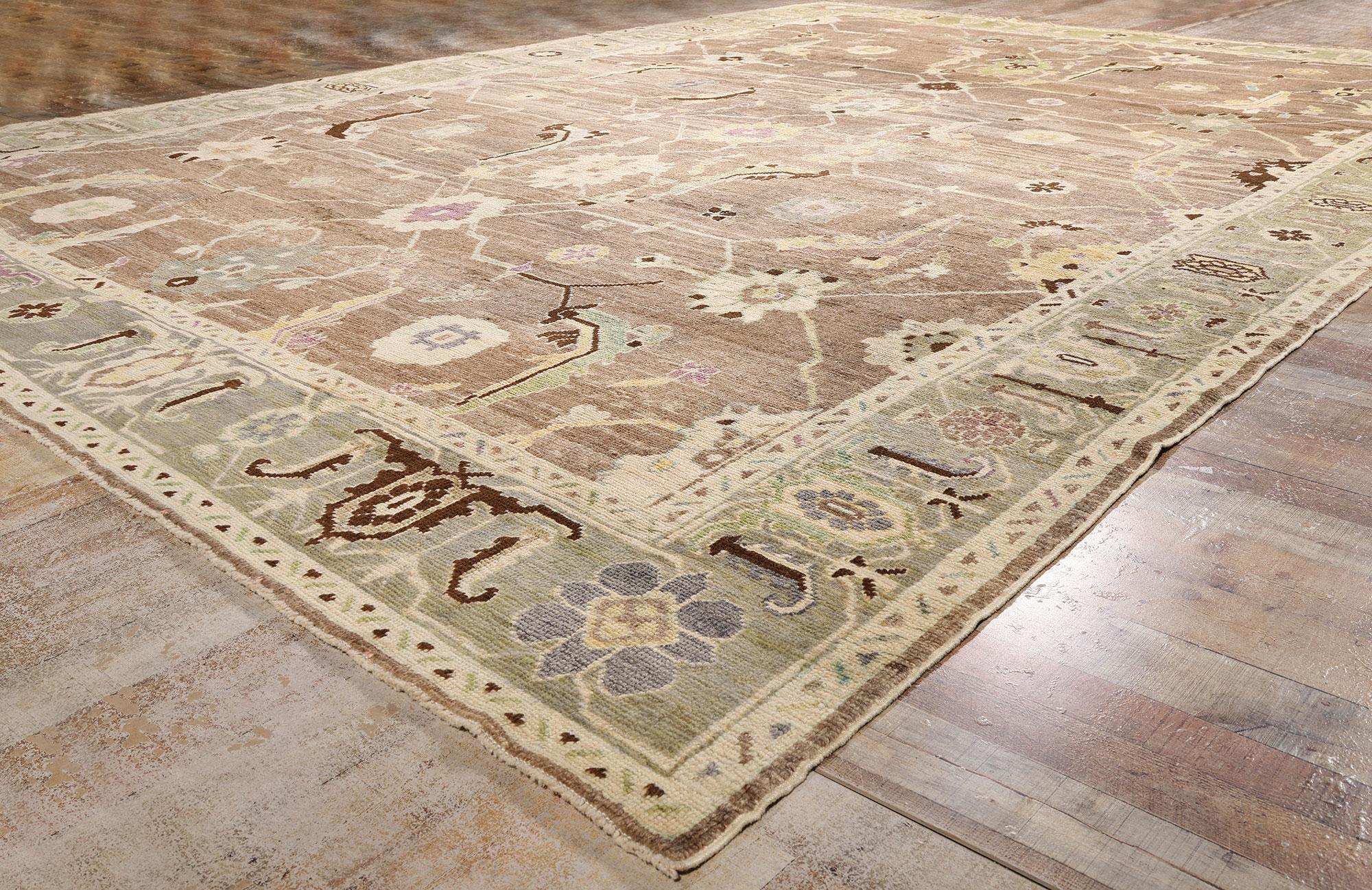 New Modern Earth-Tone Turkish Oushak Carpet with Contemporary Style For Sale 3