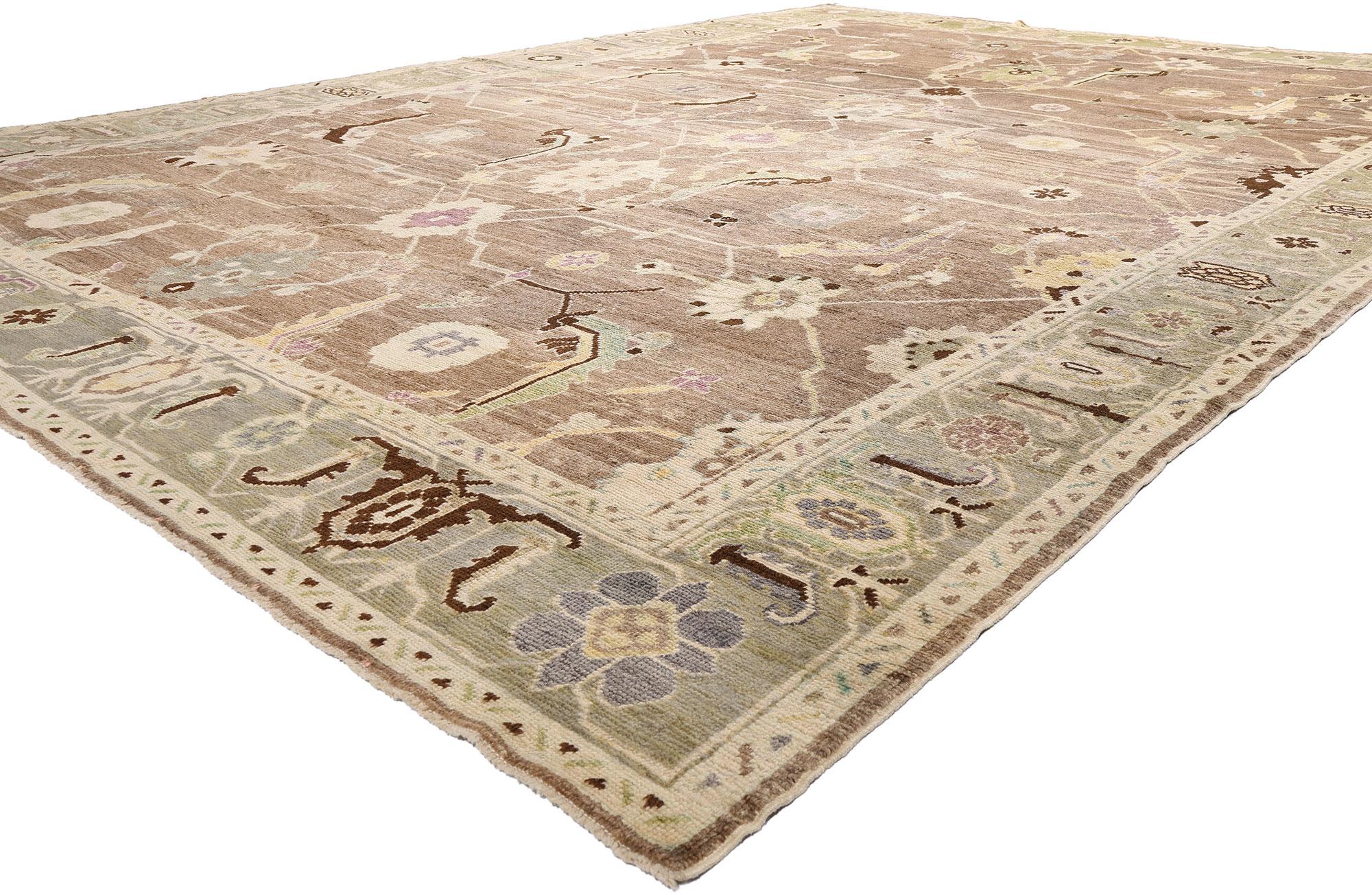 New Modern Earth-Tone Turkish Oushak Carpet with Contemporary Style For Sale 4