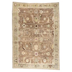 New Modern Earth-Tone Turkish Oushak Carpet with Contemporary Style