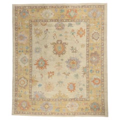 New Modern Earth-Tone Turkish Oushak Carpet with Traditional Style